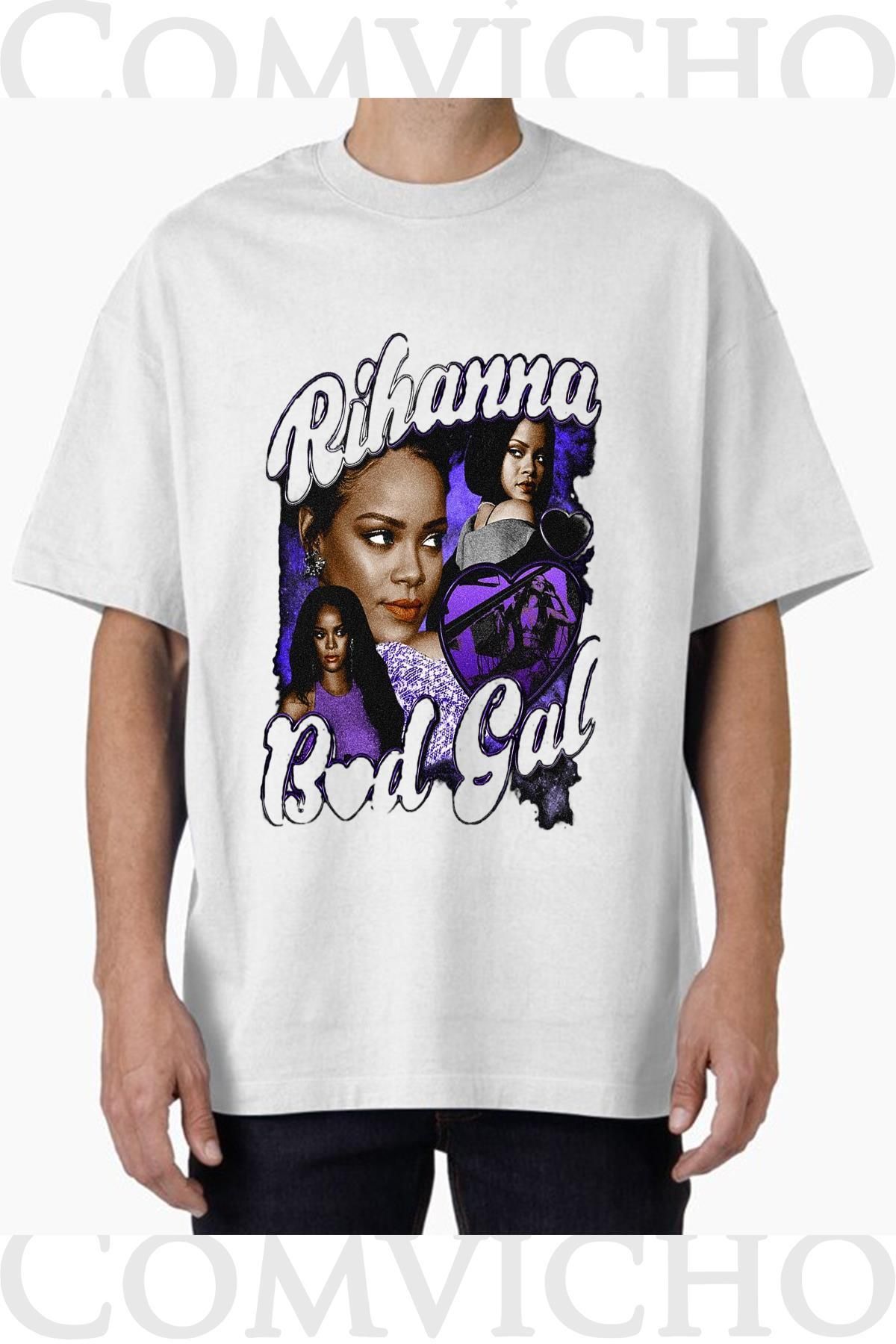 COMVİCHO Unisex rıhanna v7 Tasarım Baskılı Oversize Tişört