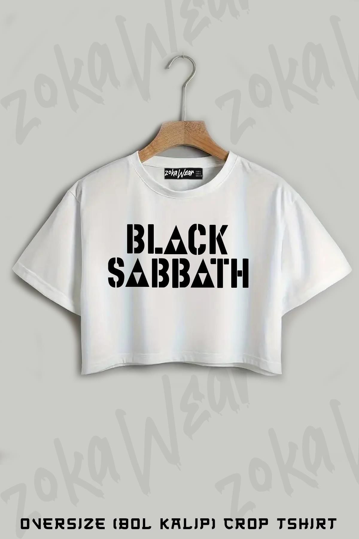 ZOKAWEAR Black Sabbath Logo Baskılı Oversize Crop T-Shirt