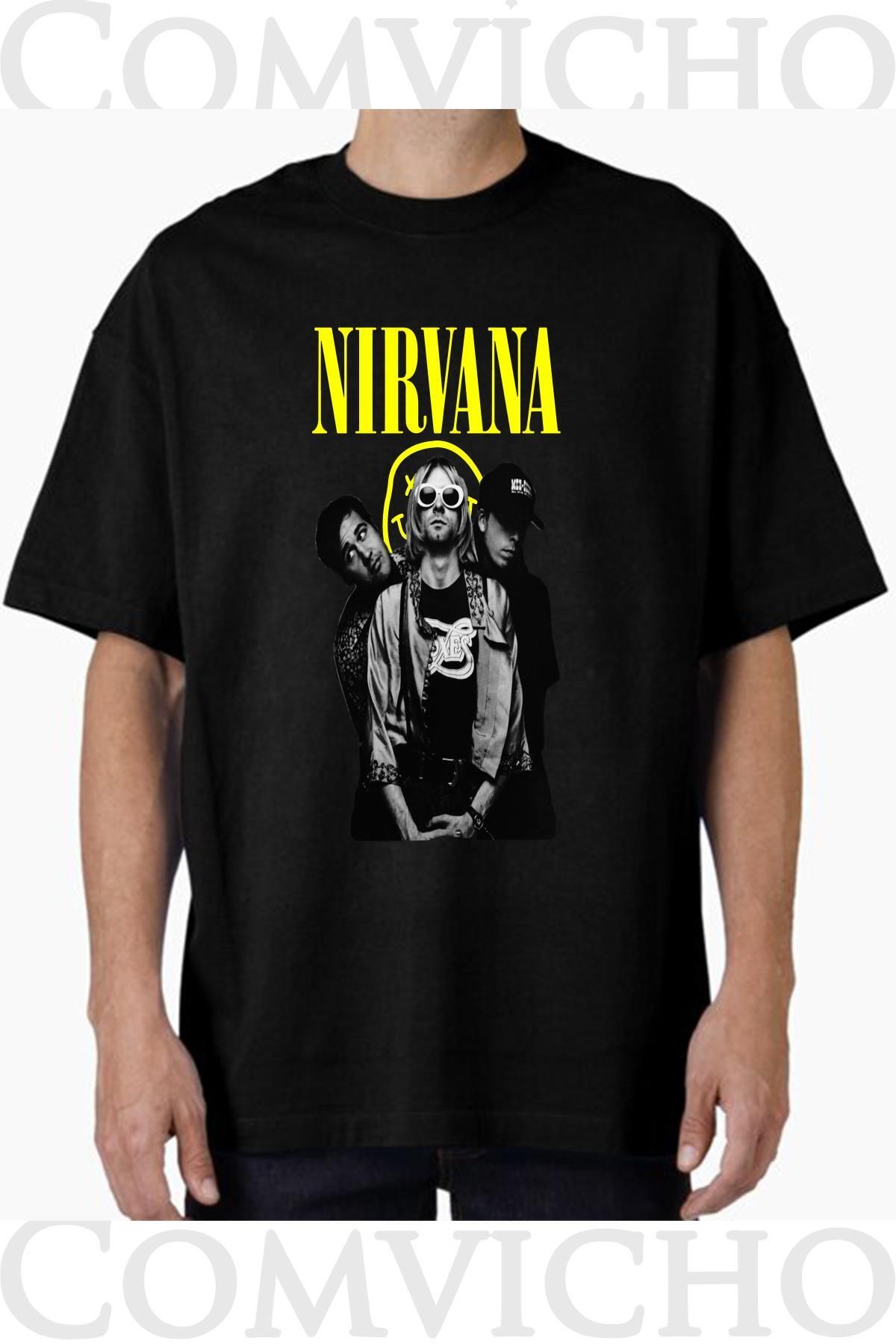 COMVİCHO Unisex nırvana v2 Tasarım Baskılı Oversize Tişört