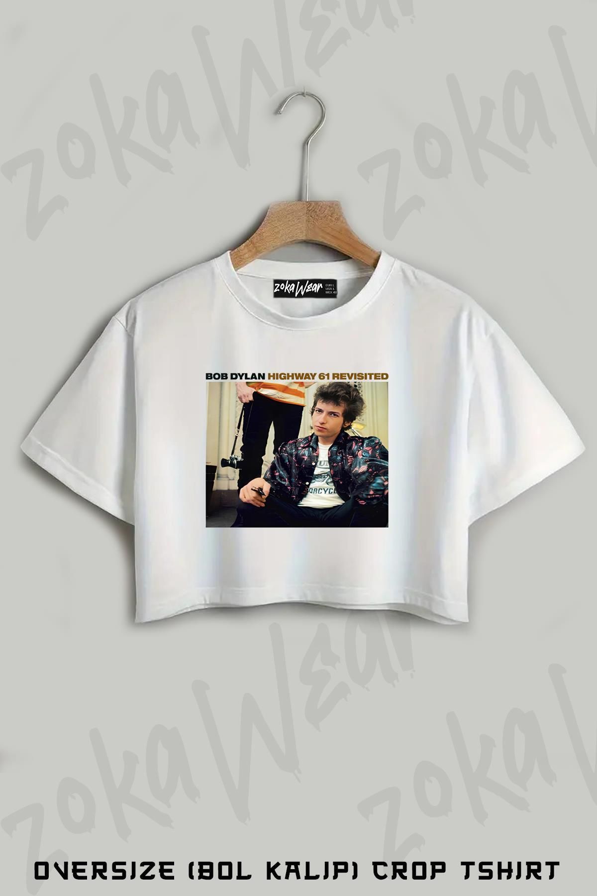 ZOKAWEAR Highway 61 Revisited Bob Dylan Baskılı Oversize Crop T-Shirt