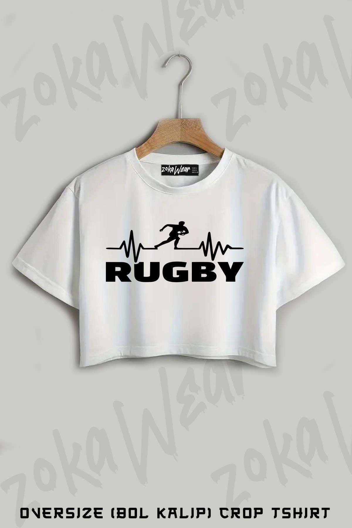 ZOKAWEAR Rugby2 Baskılı Oversize Crop T-Shirt