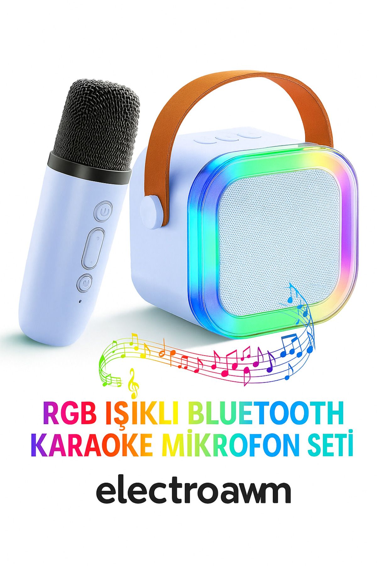 electroawm Bluetooth Işıklı Karaoke Hoparlör ve Mikrofon Seti - Taşınabilir RGB Ses Sistemi