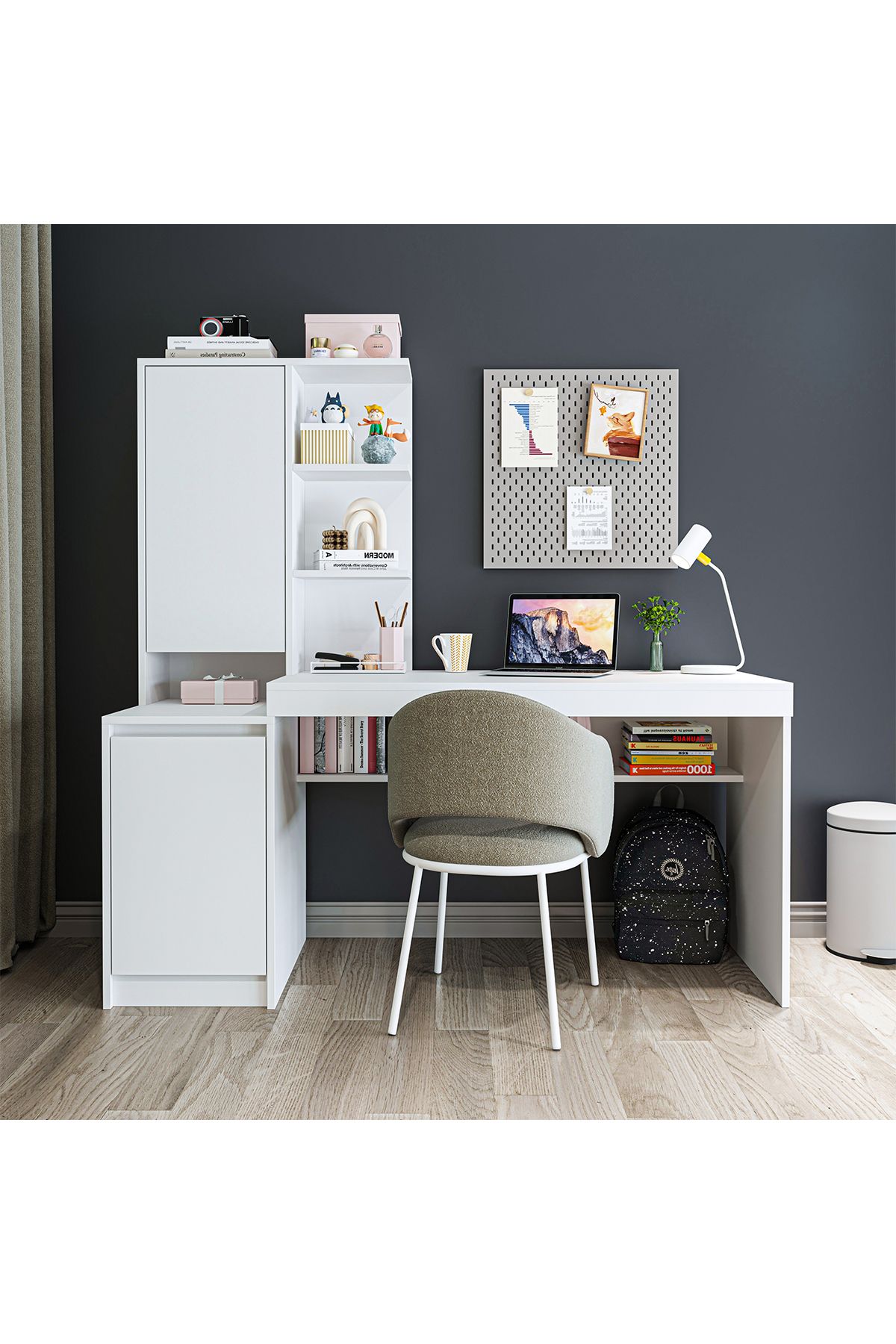 ROOMART Nora Bilgisayar Masası, Raflı Çalışma Masası , Çalışma Ofis Masası Sol Dolaplı, Bilgisayar Masası