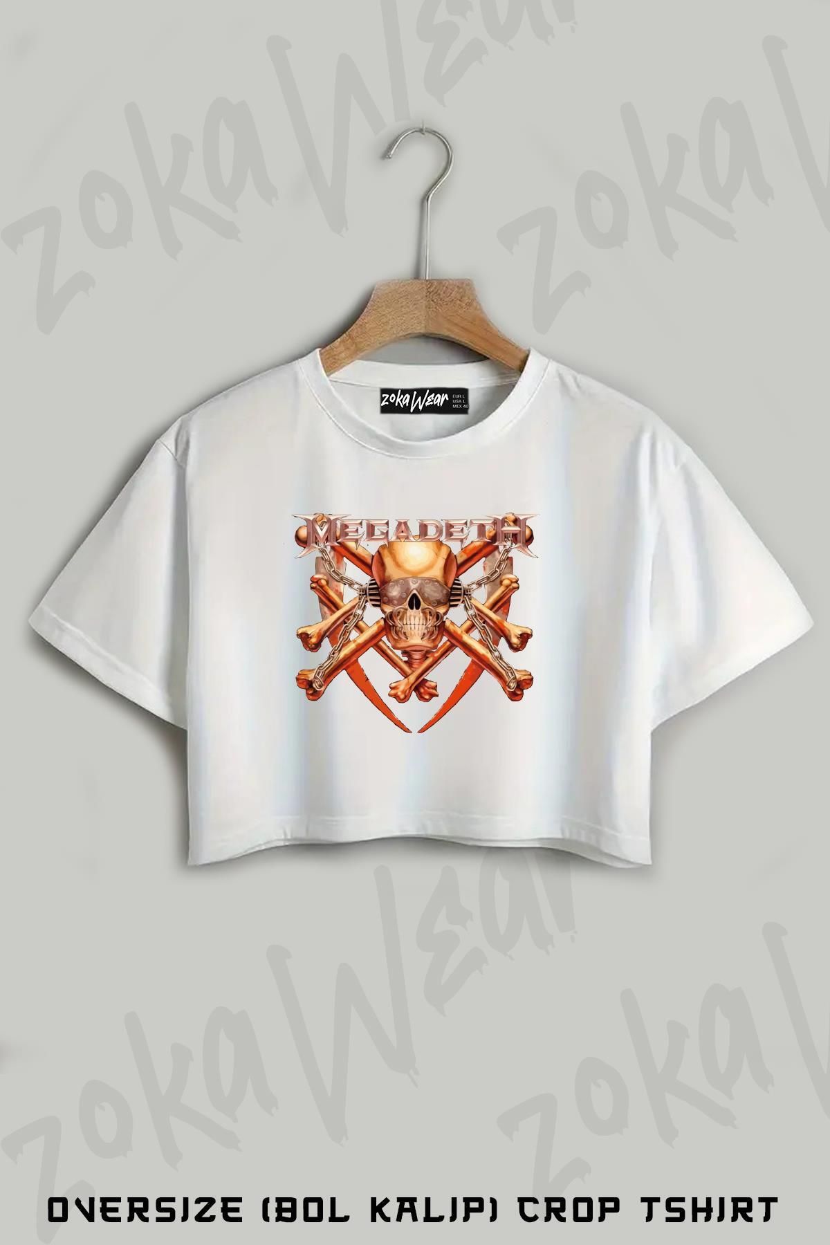 ZOKAWEAR Bones Megadeth Baskılı Oversize Crop T-Shirt