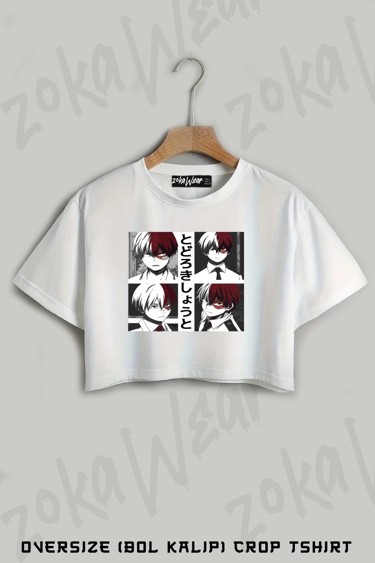 ZOKAWEAR My Hero Academia Shoto Todoroki Fourr Baskılı Oversize Crop T-Shirt