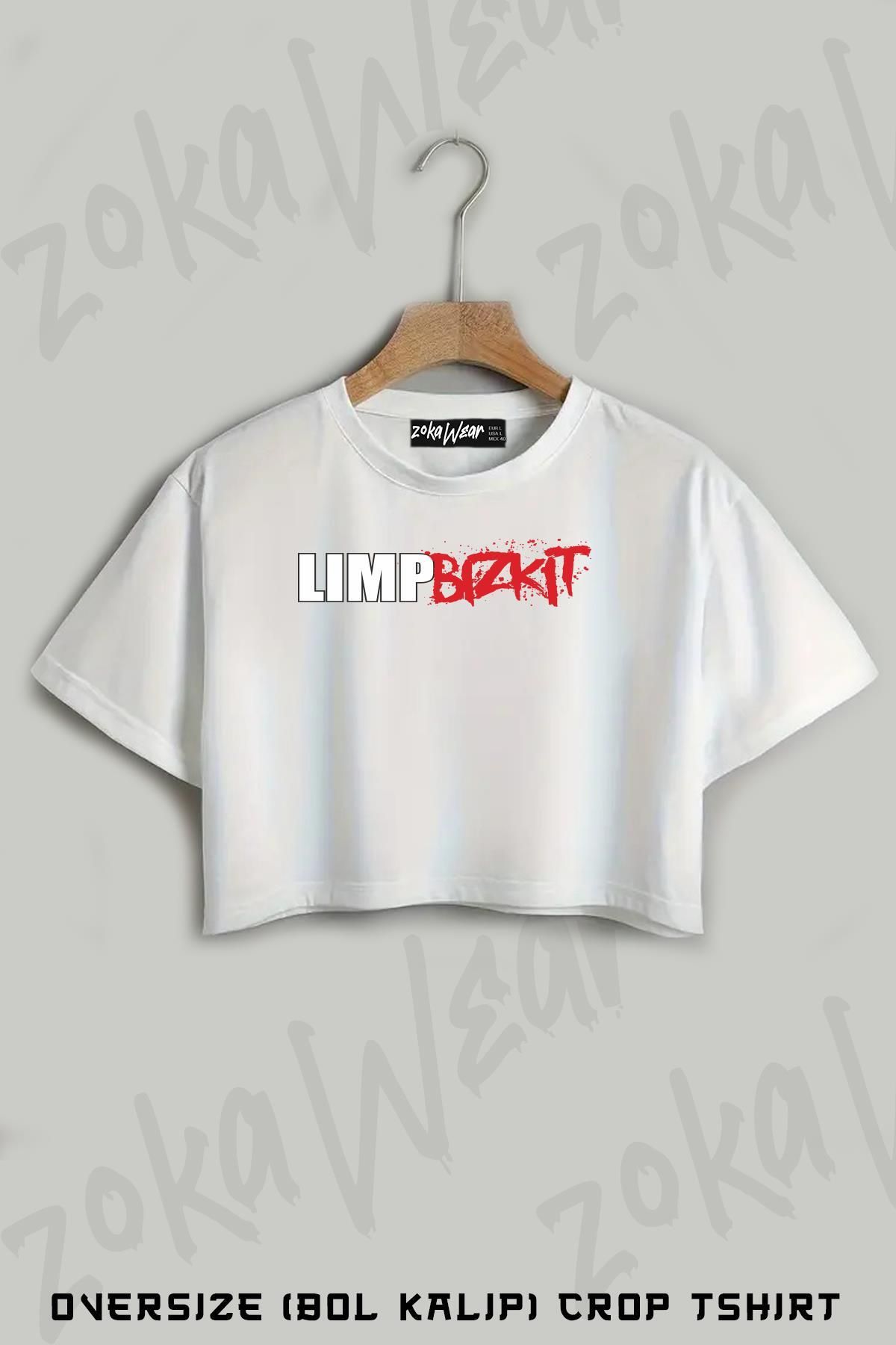 ZOKAWEAR Limp Bizkit Logo Baskılı Oversize Crop T-Shirt