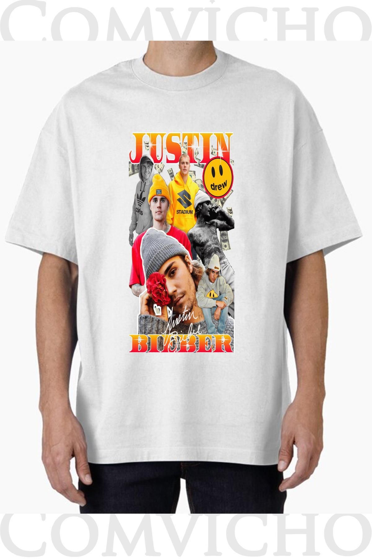 COMVİCHO Unisex justin v5 Tasarım Baskılı Oversize Tişört