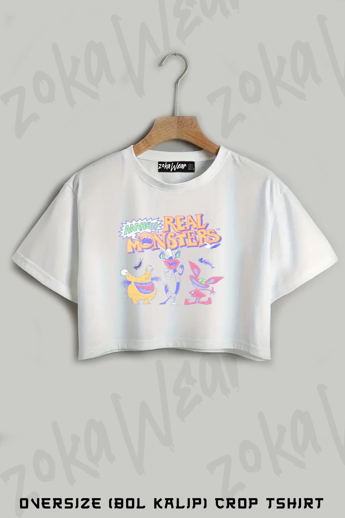 ZOKAWEAR Aaahh!!! Real Monsters 90's Baskılı Oversize Crop T-Shirt