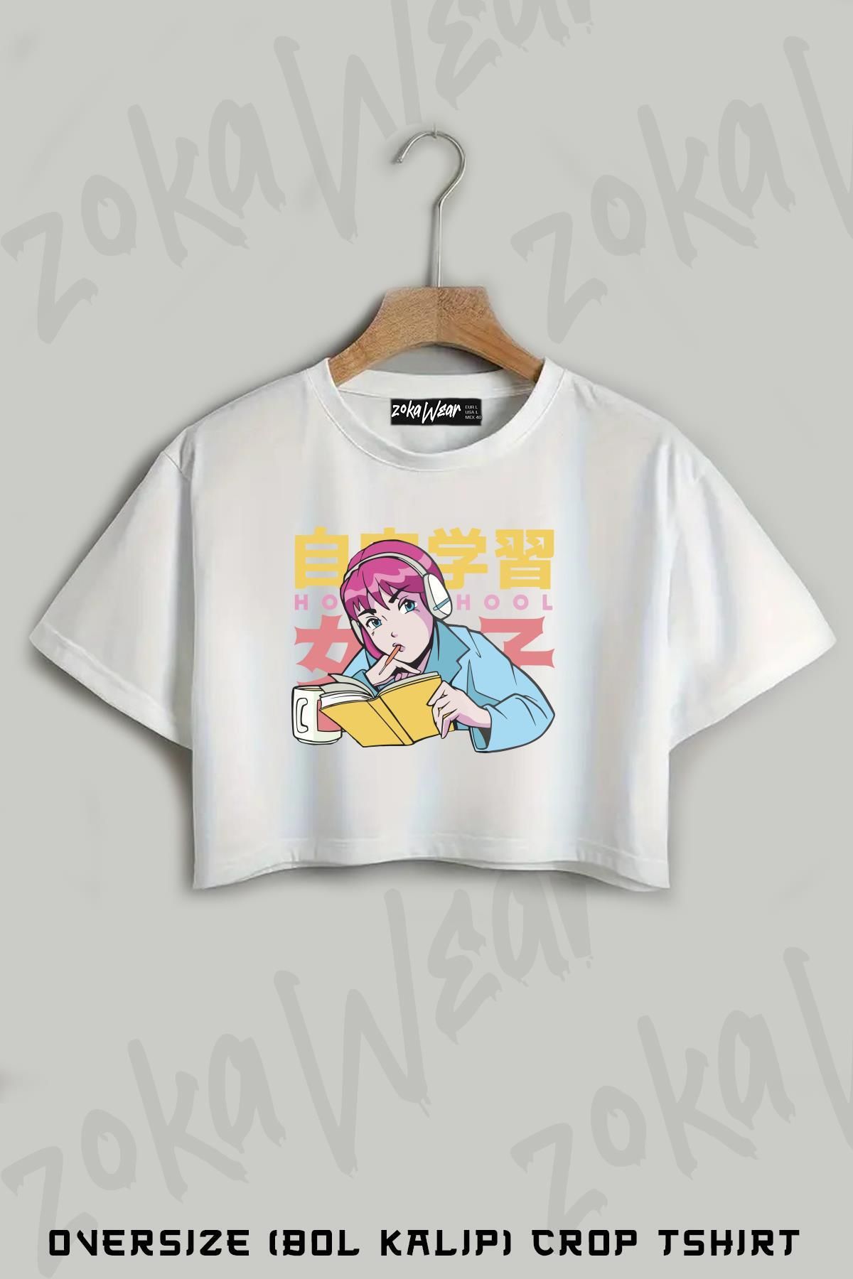 ZOKAWEAR Anime Ve Manga Karakterli Baskılı Oversize Crop T-Shirt