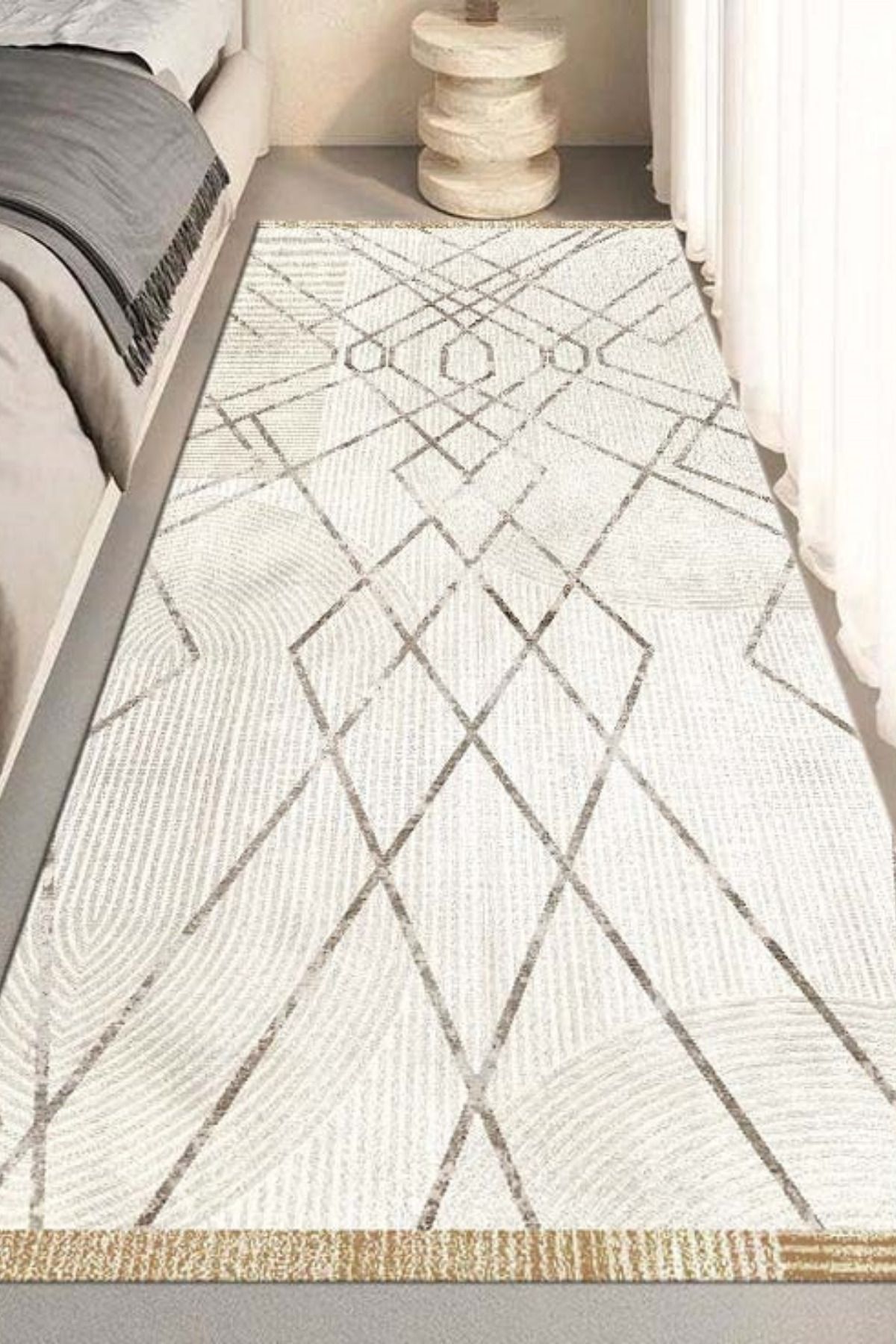 DERAS HOME Dijital Baskı Yıkanabilir Kaymaz Taban Yatak Odası Halısı Yolluk
