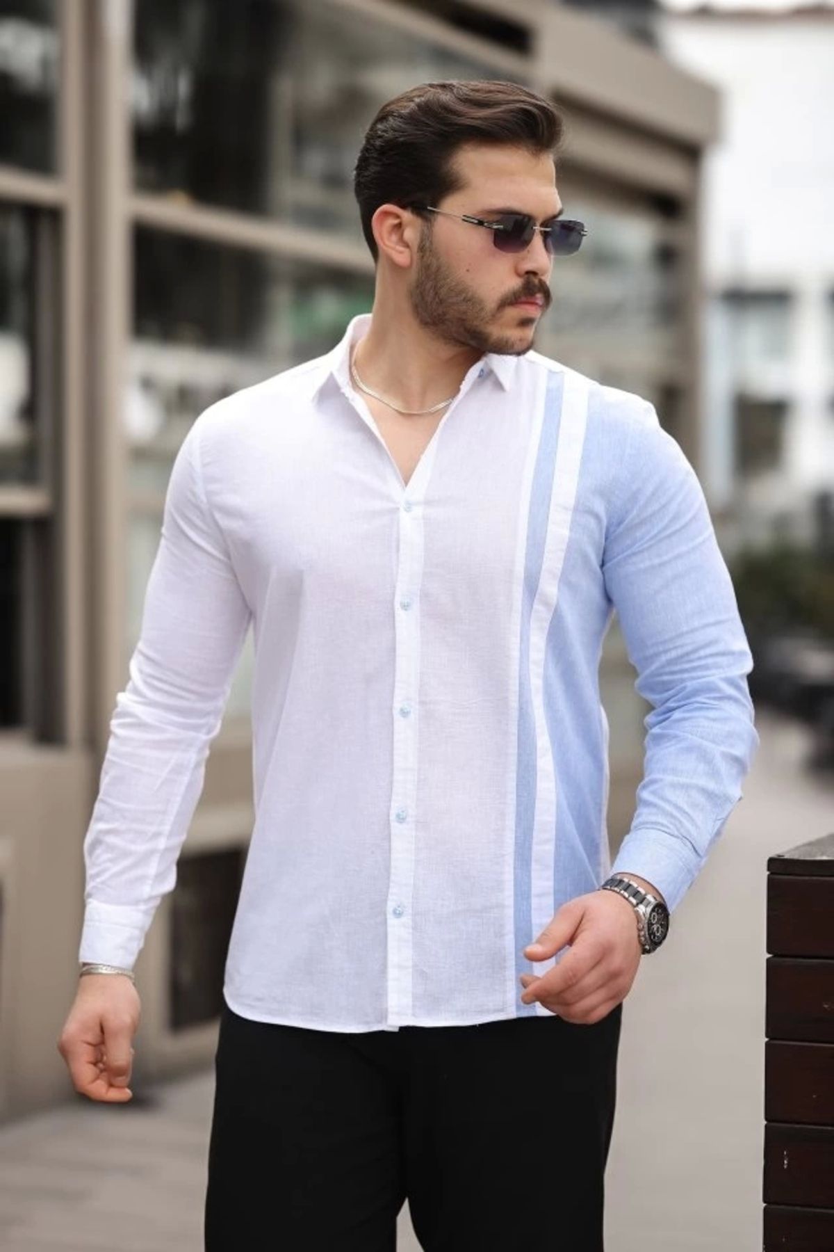 Butik Erkek çizgi Desenli Gömlek