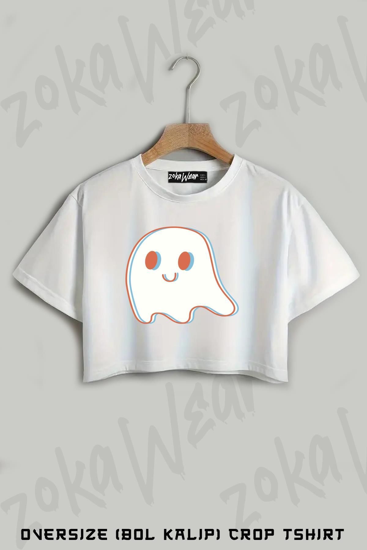 ZOKAWEAR Acid Ghost Baskılı Oversize Crop T-Shirt