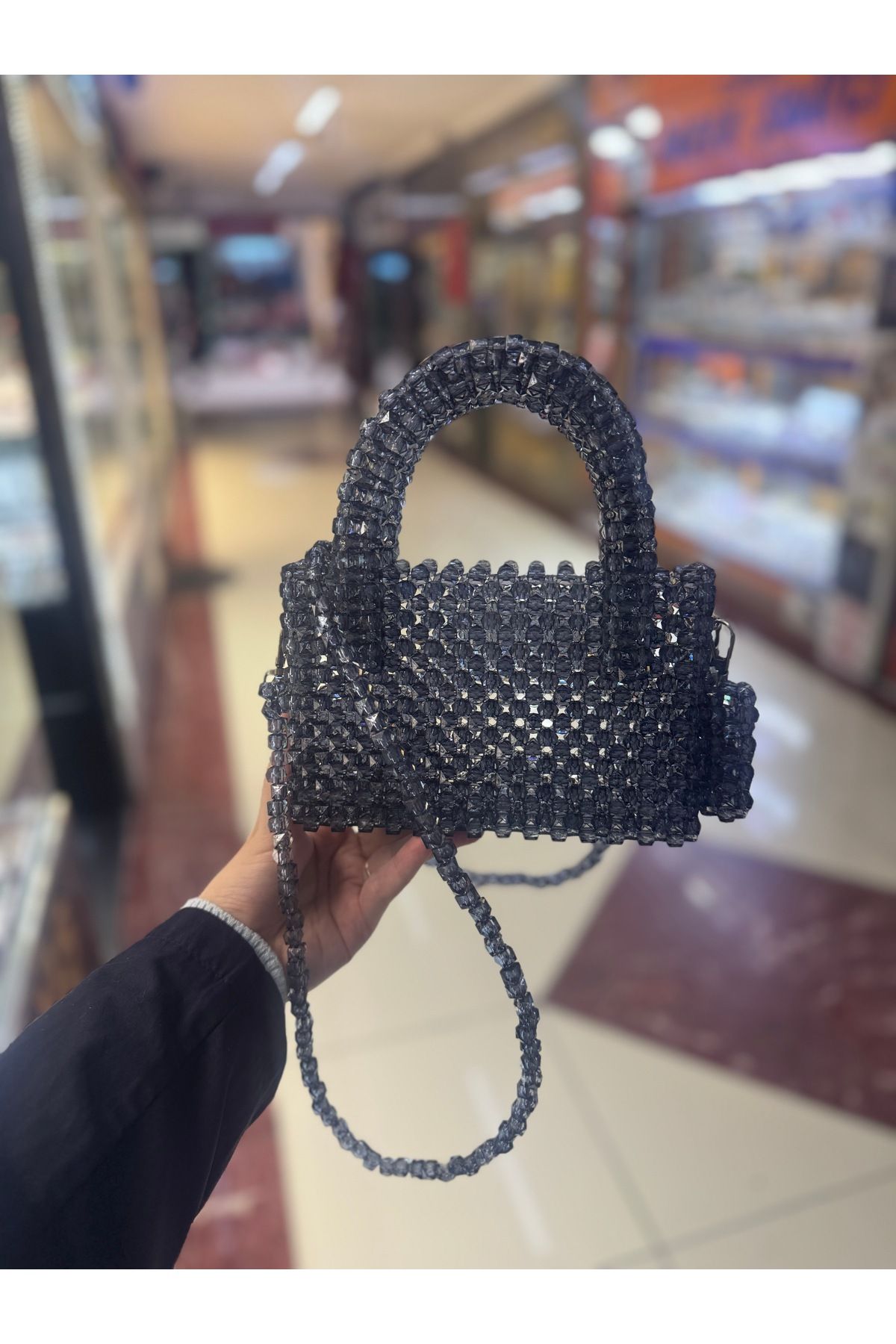 FouleeAksesuar Foulee Aksesuar El Yapımı Küp Boncuk Çanta - Siyah Charm hediyeli