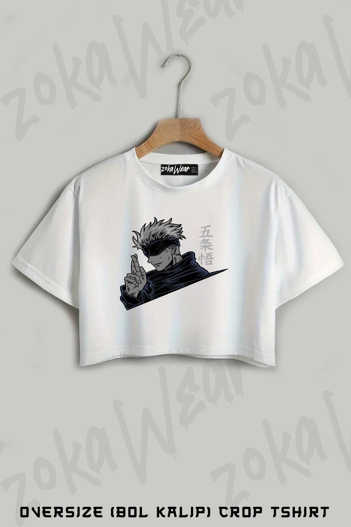 ZOKAWEAR Jujutsu Kaisen Satoru Gojo (sensei) Baskılı Oversize Crop T-Shirt