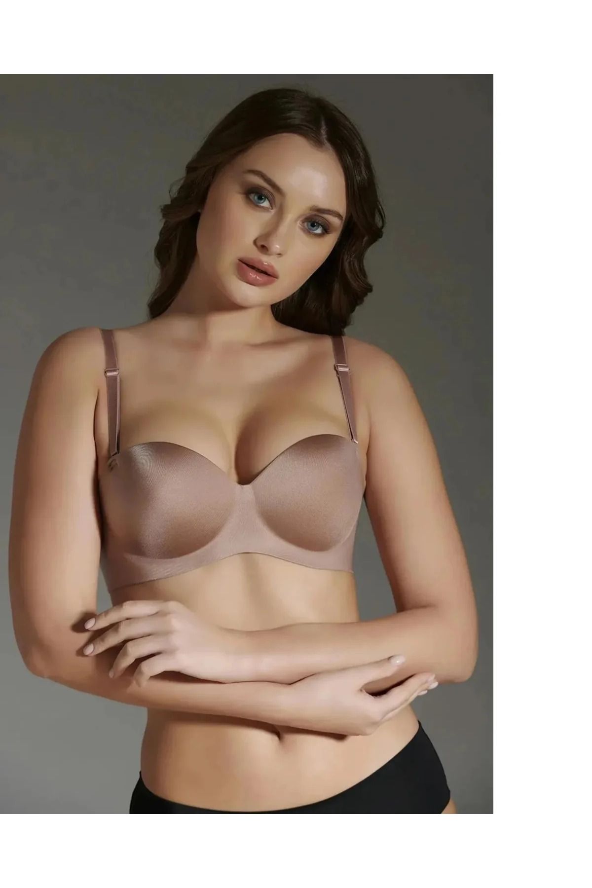 Butik NEW BRA 33 6055 Desteksiz Balensiz Lazer Kesim Straplez Sütyen Cappucino