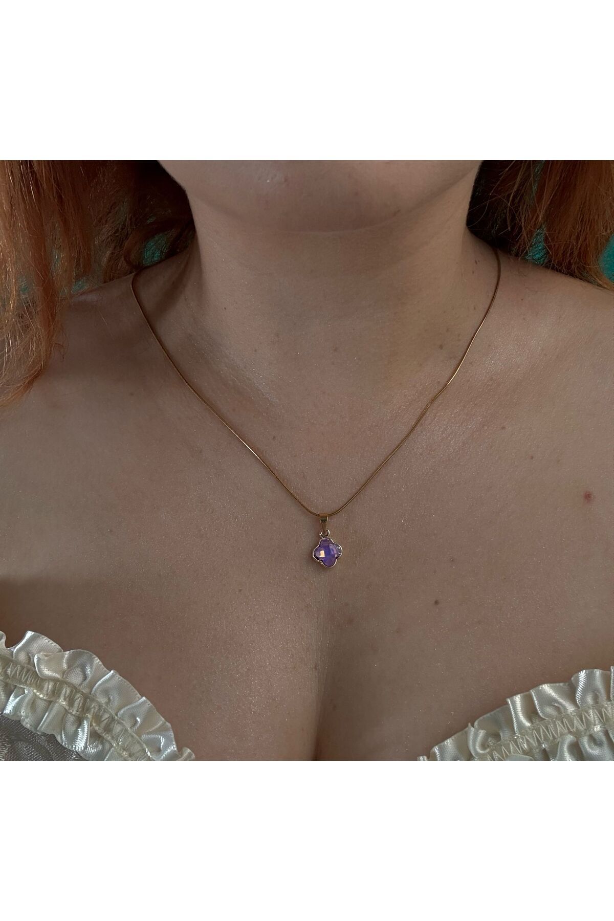 Belle Vie Collection Mor Taşlı Yonca Kolye