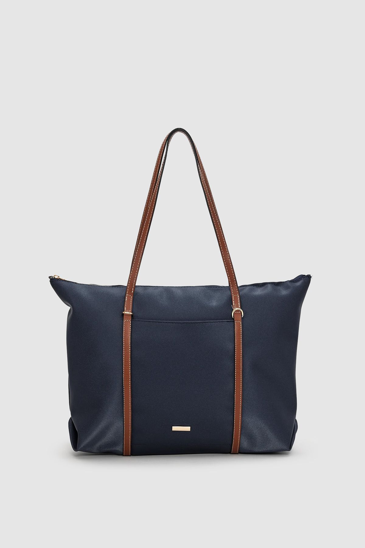 Wuclo Velie Paraşüt Kumaş Şeritli Shopper Çanta Lacivert-Taba