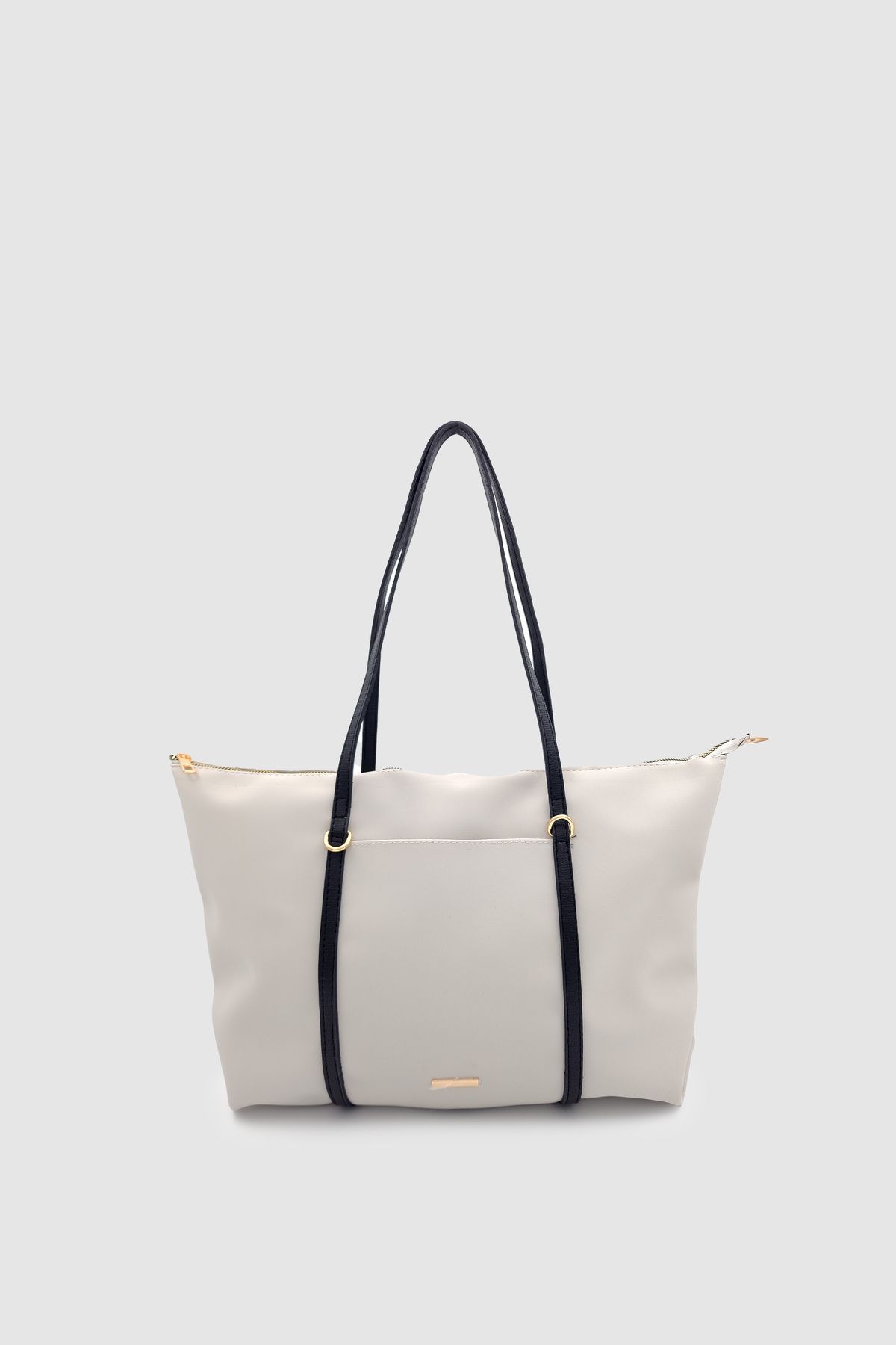 Wuclo Velie Paraşüt Kumaş Şeritli Shopper Çanta Gri-Siyah