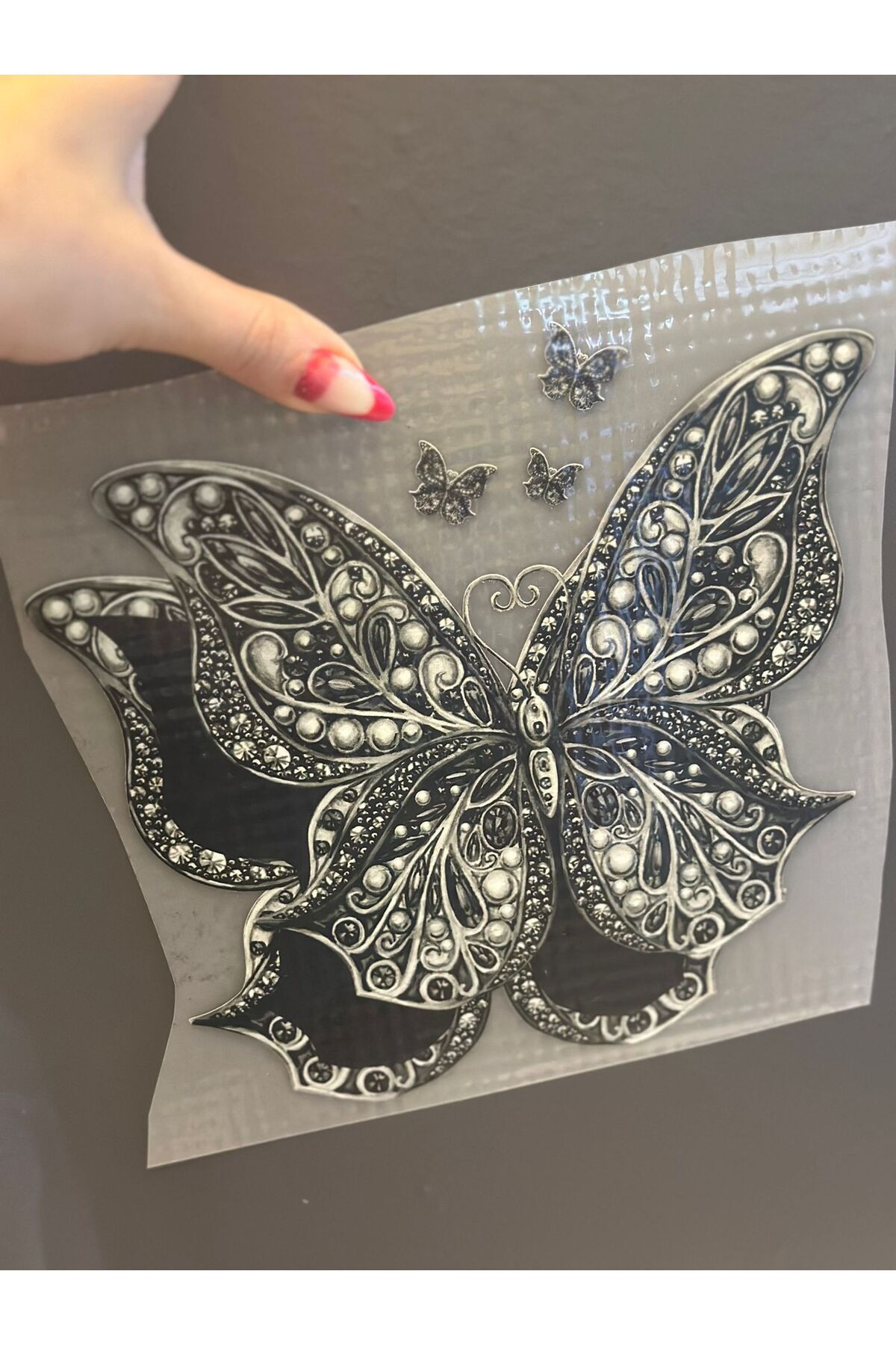 Gönülden Tasarım ÜTÜ İLE YAPIŞAN 3 BOYUTLU ETNİK KELEBEK TRANSFER BASKI ARMA 20X19 CM Siyah