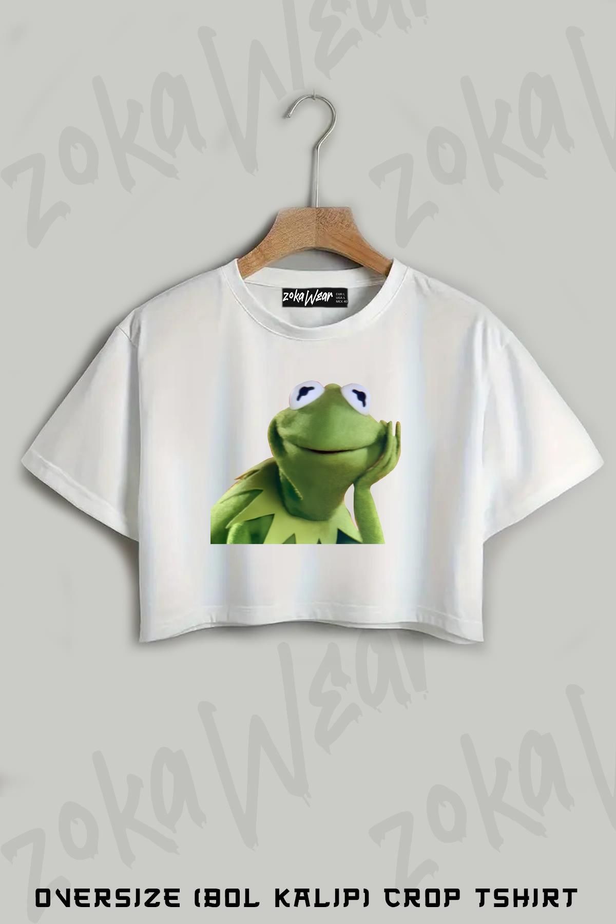 ZOKAWEAR Kermit Baskılı Oversize Crop T-Shirt