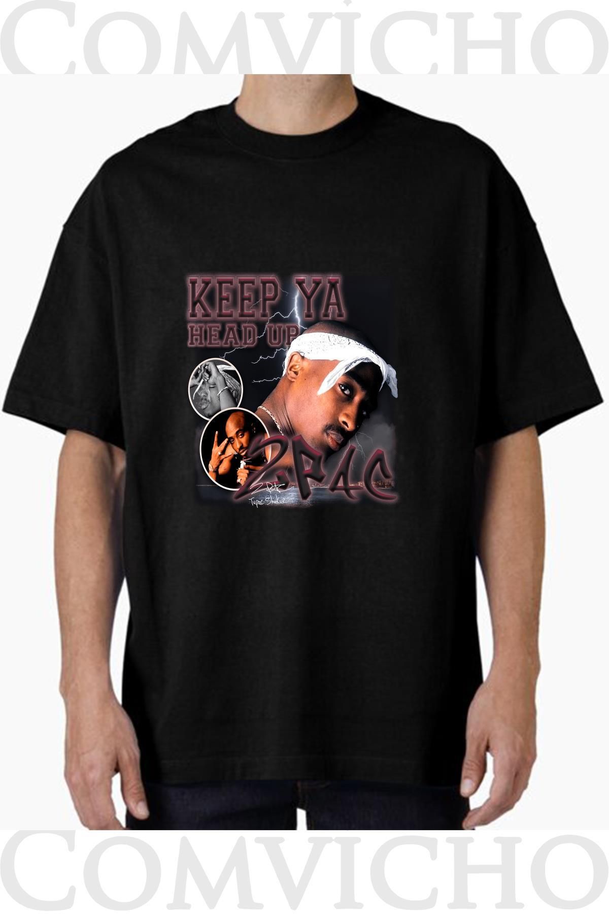 COMVİCHO Unisex tupac v13 Tasarım Baskılı Oversize Tişört