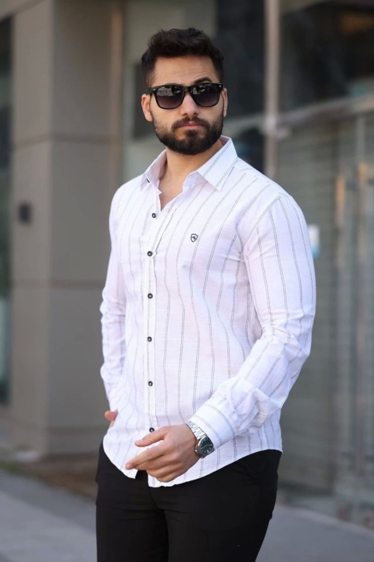 Butik Erkek Pamuklu Çizgi Desenli Gömlek