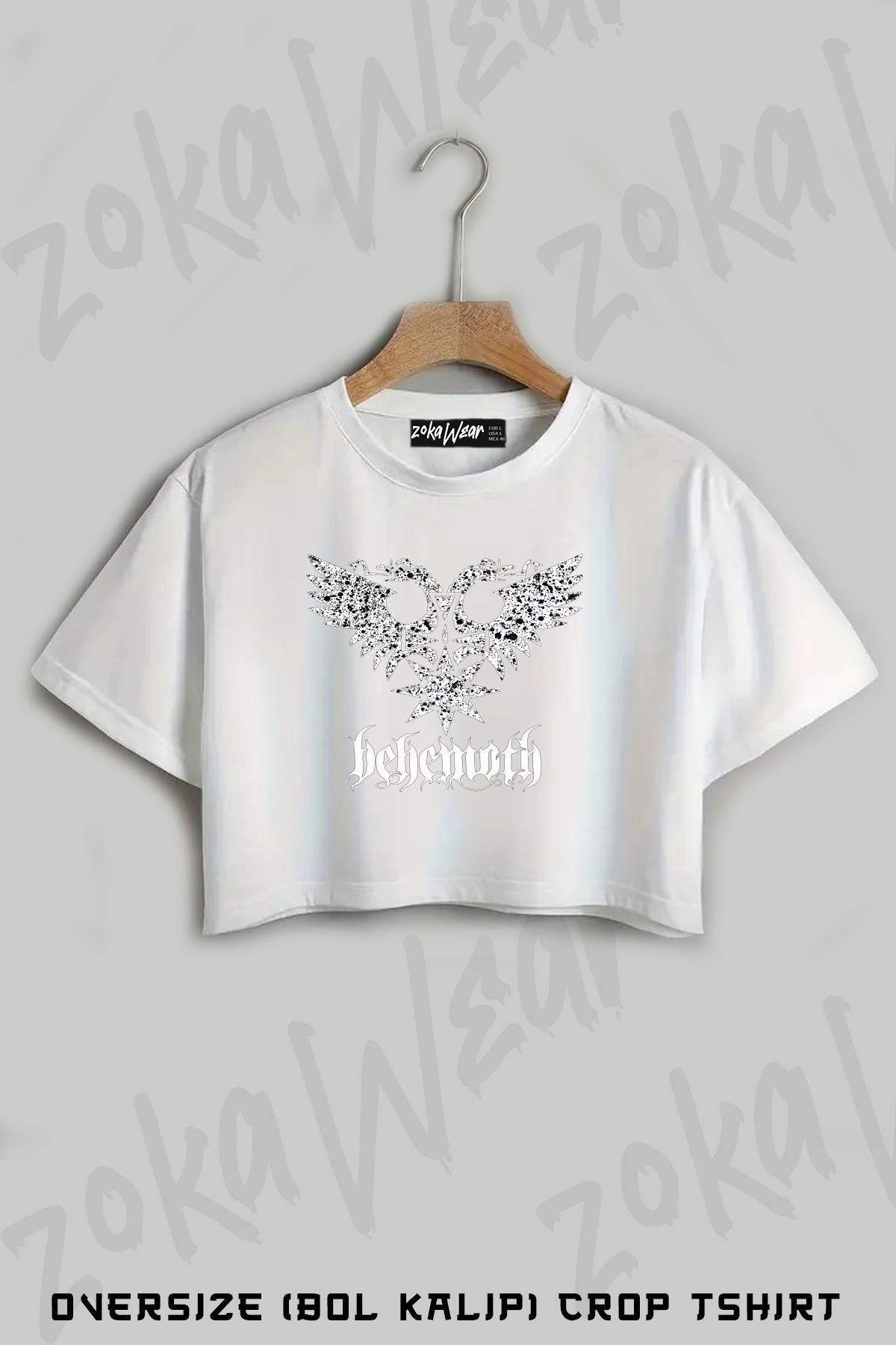 ZOKAWEAR Eagle Behemoth Baskılı Oversize Crop T-Shirt