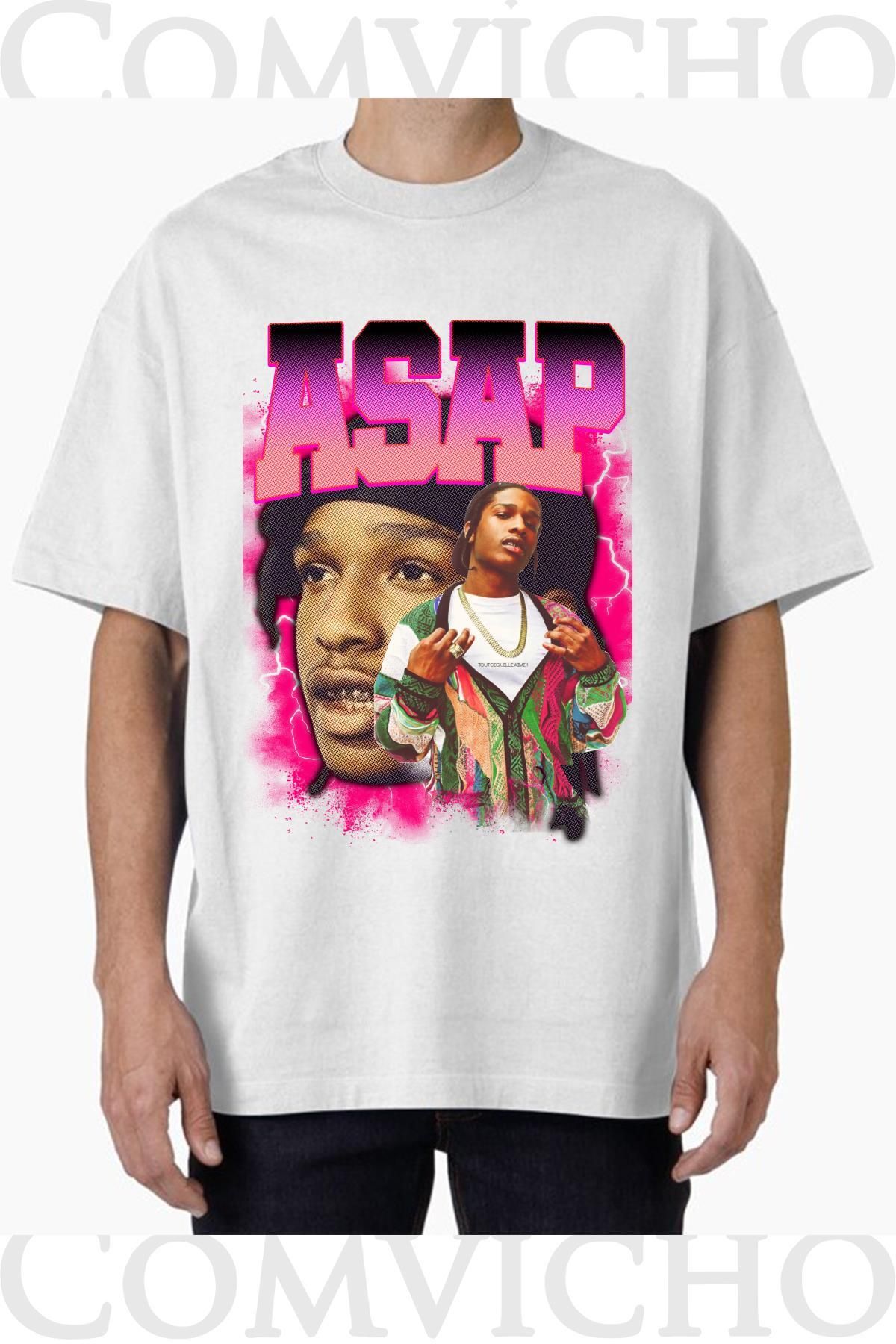 COMVİCHO Unisex asap rocky v10 Tasarım Baskılı Oversize Tişört