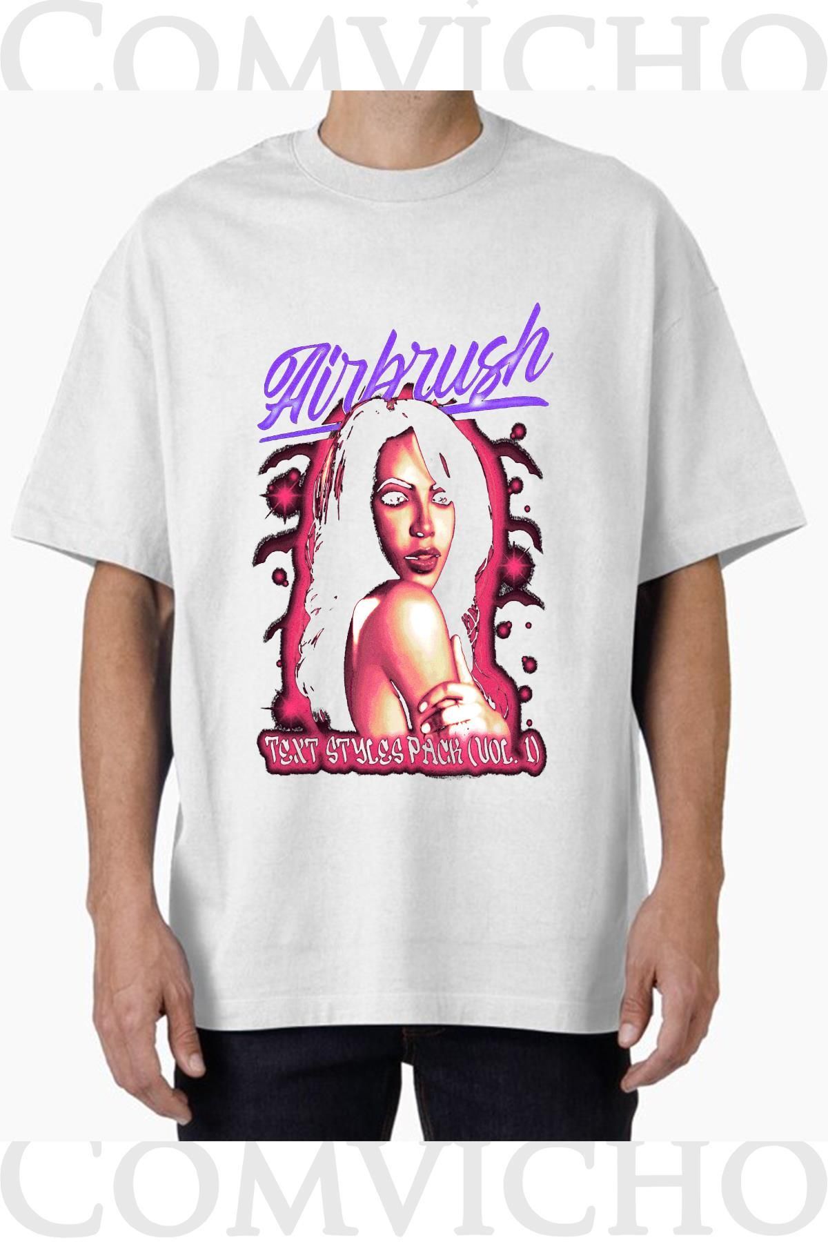 COMVİCHO Unisex airbrush v1 Tasarım Baskılı Oversize Tişört