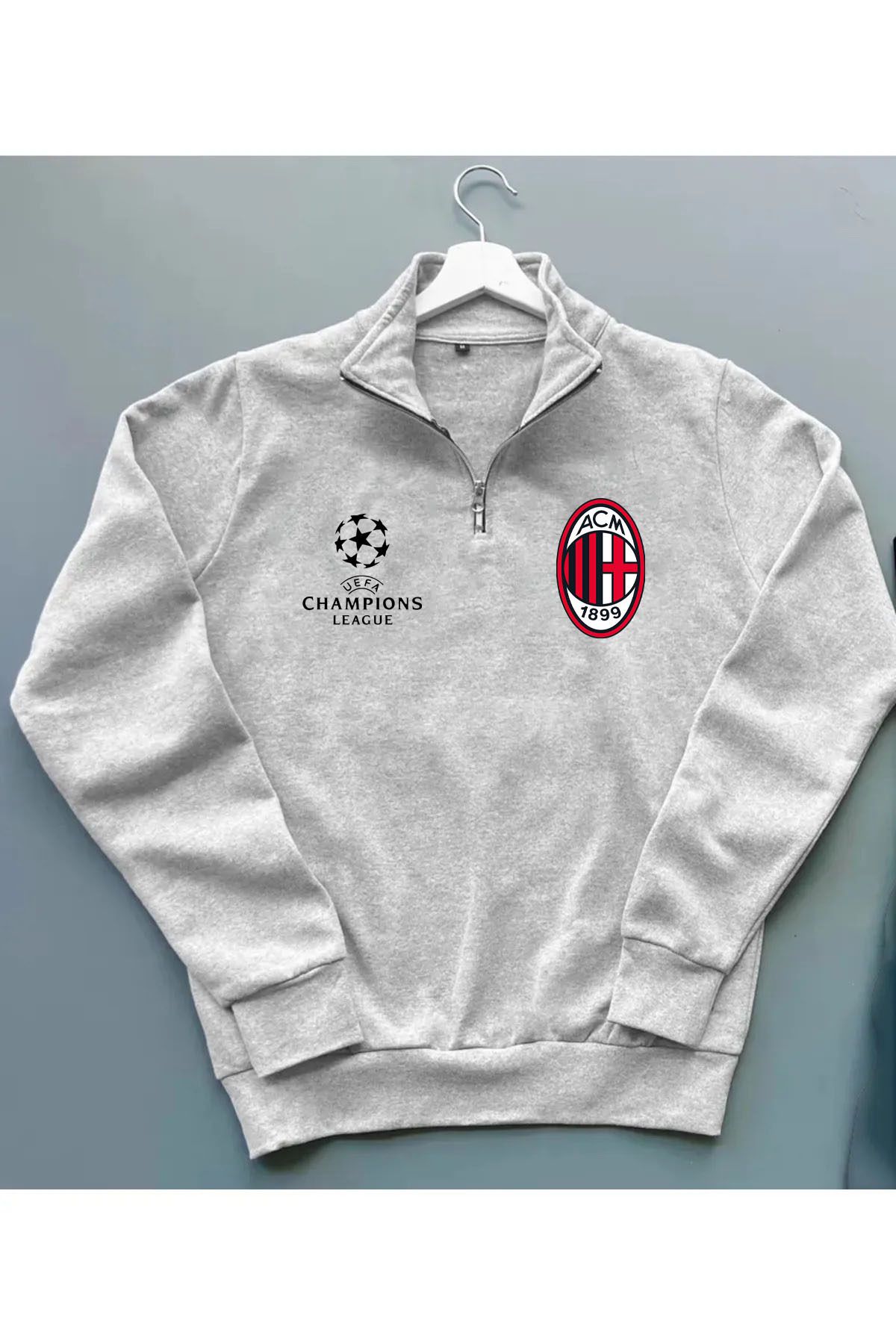 Pisa Art CHAMPİONS LEAGUE A.C MİLAN DİK YAKA SWEATSHİRT UNİSEX ÖZEL TASARIM