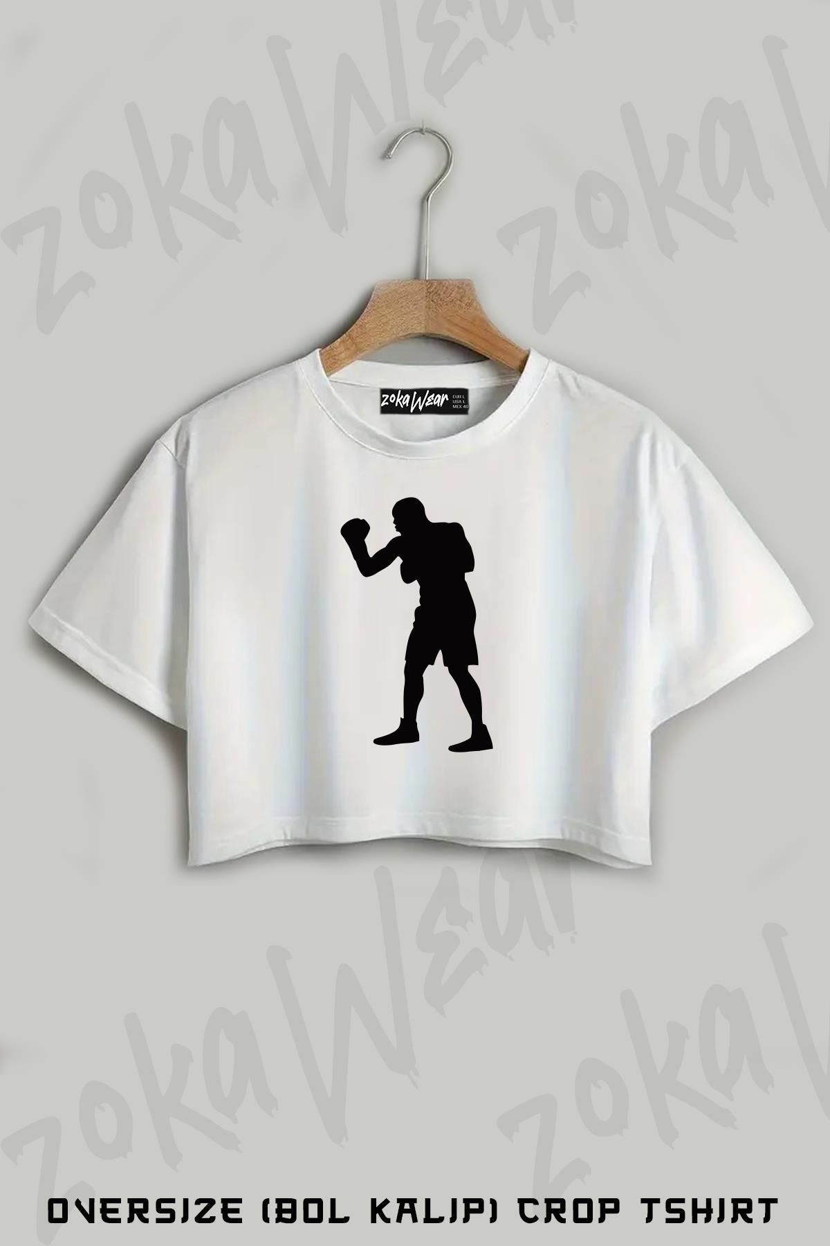 ZOKAWEAR Boks Baskılı Oversize Crop T-Shirt