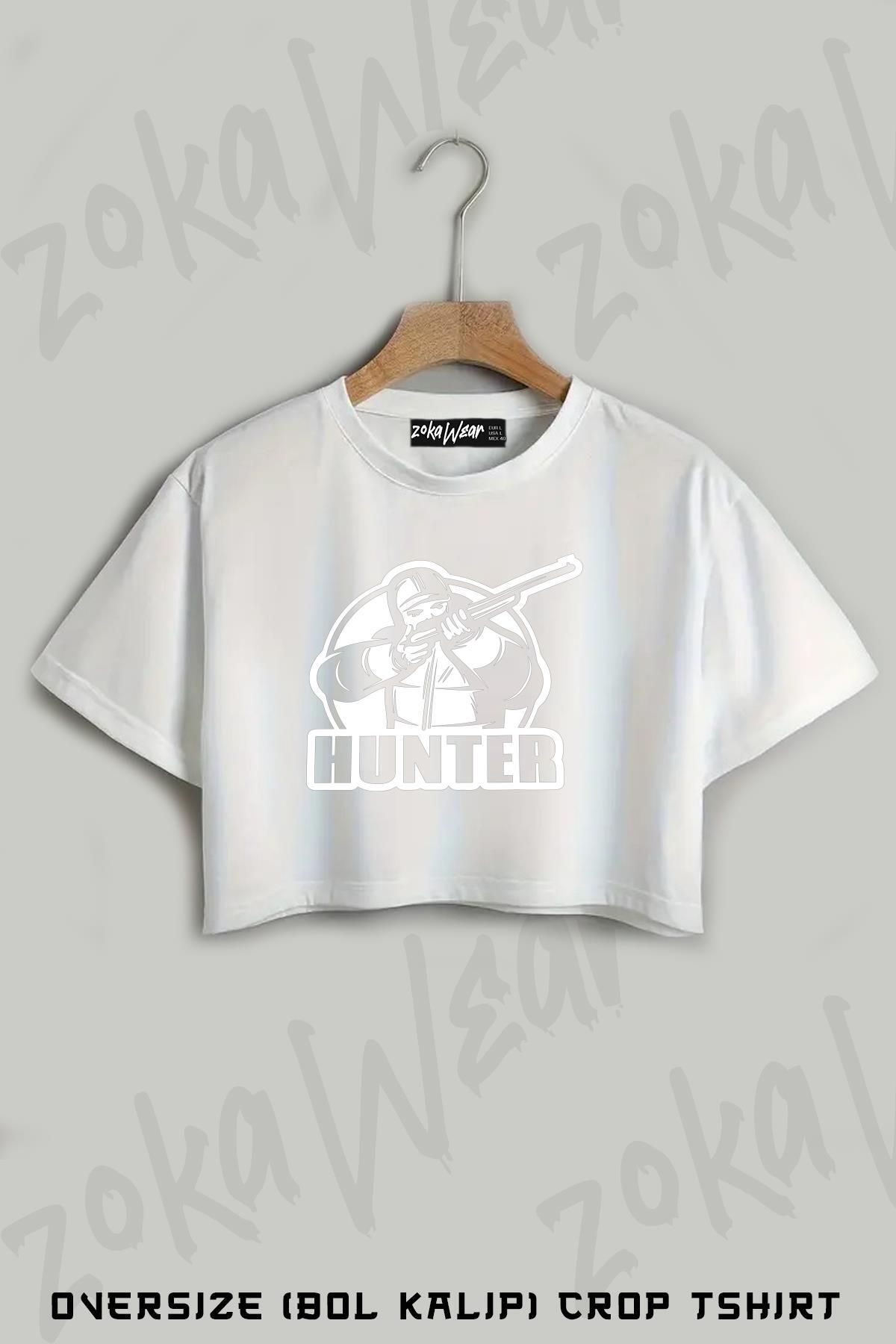 ZOKAWEAR Avcı Hunter Baskılı Oversize Crop T-Shirt