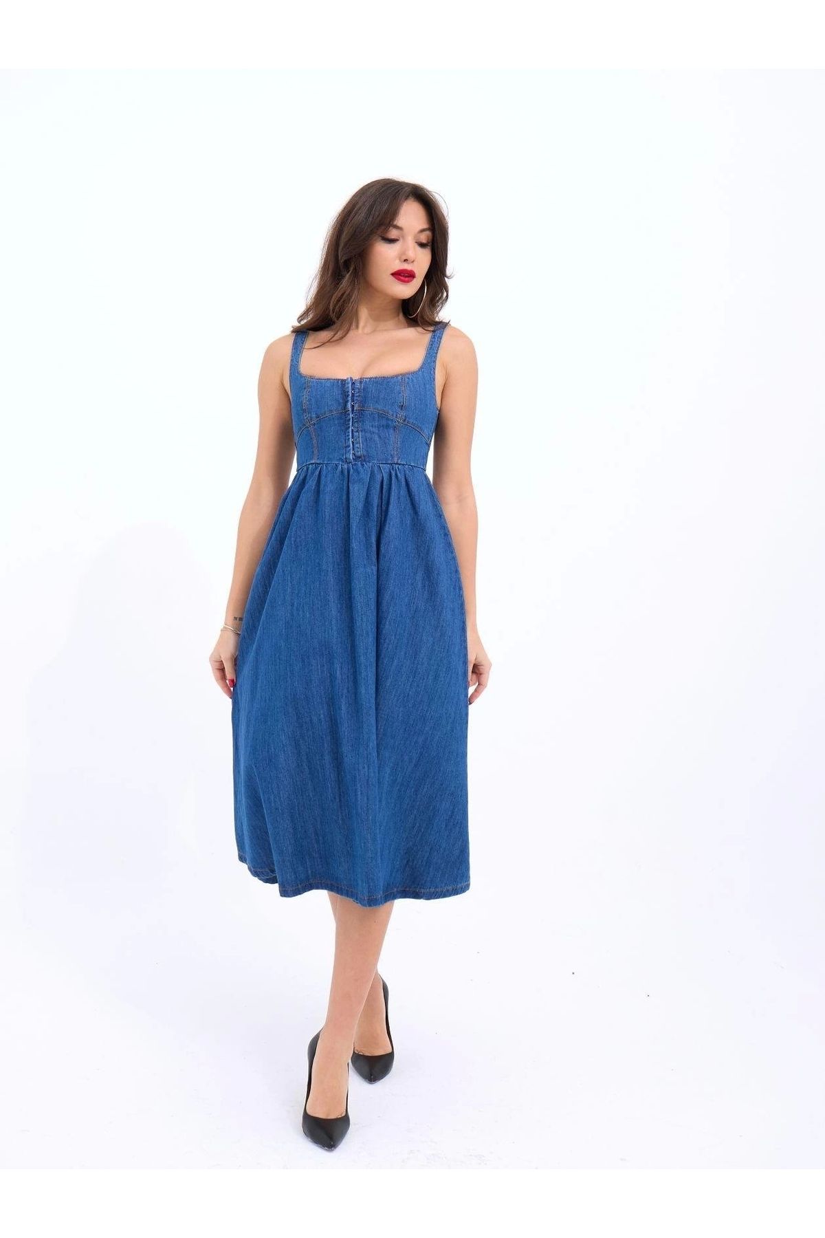 Butik 7143 KOT ELBİSE-MAVİ