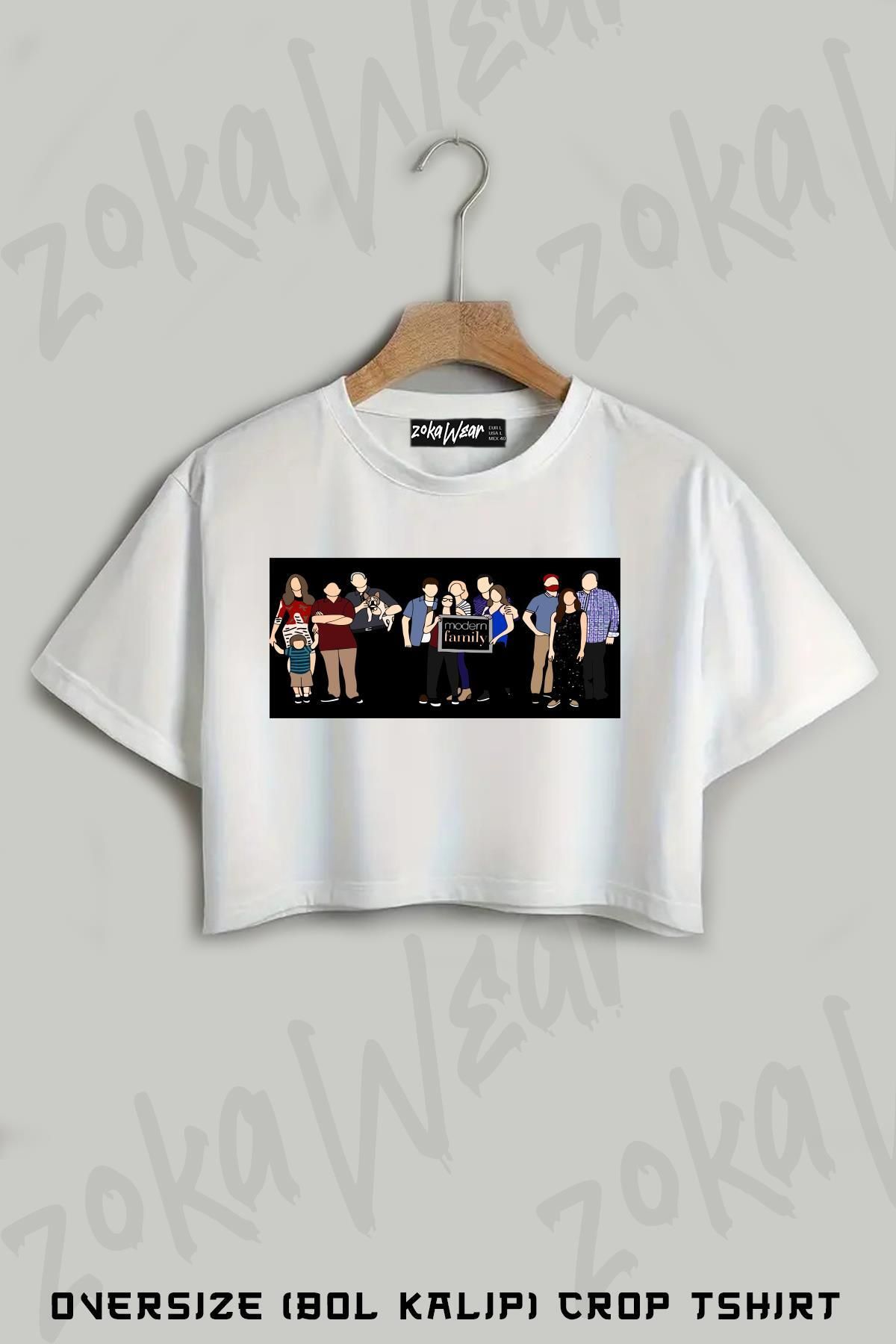 ZOKAWEAR Modern family Baskılı Oversize Crop T-Shirt