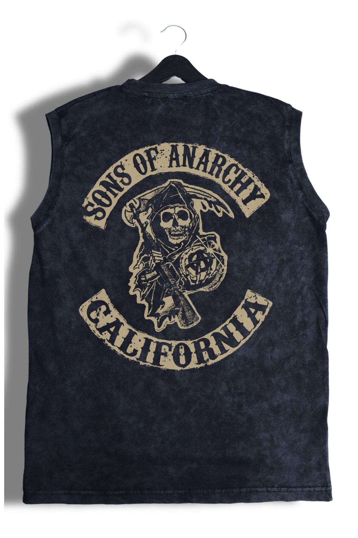 Fuddy Moda Sons Of Anarchy Sırt Baskılı Yıkamalı Kolsuz Tişört, Unisex Soa Yazılı Sıfır Kollu Vintage Atlet