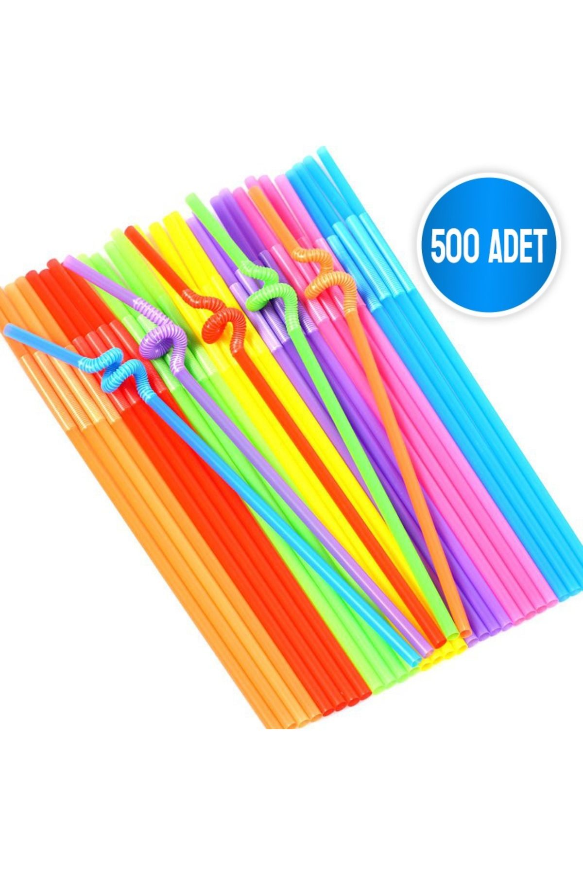 sinisgroupelektronik Tek Kullanımlık Renkli Körüklü Pipet Parti Kokteyl Artistik 500 Adet/paket