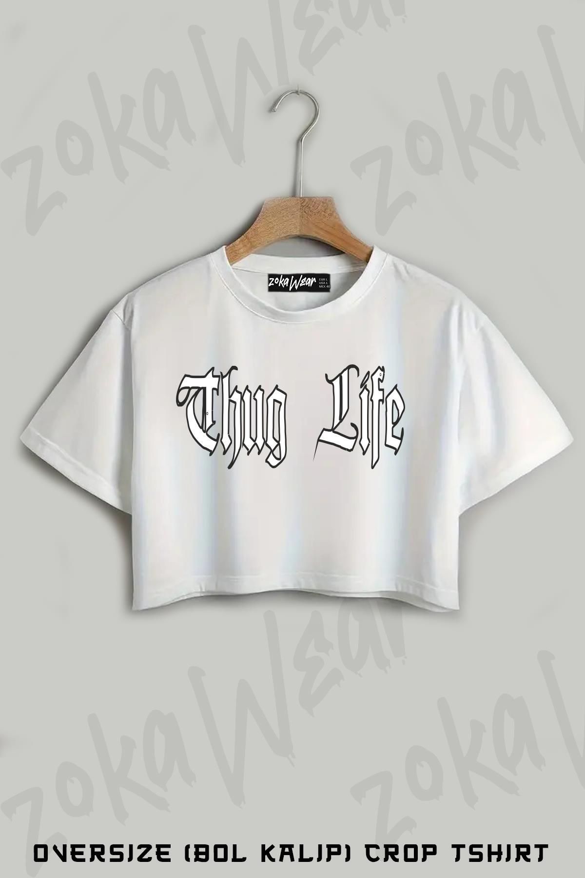 ZOKAWEAR Thug Life 2pac Tupac Shakur Baskılı Oversize Crop T-Shirt