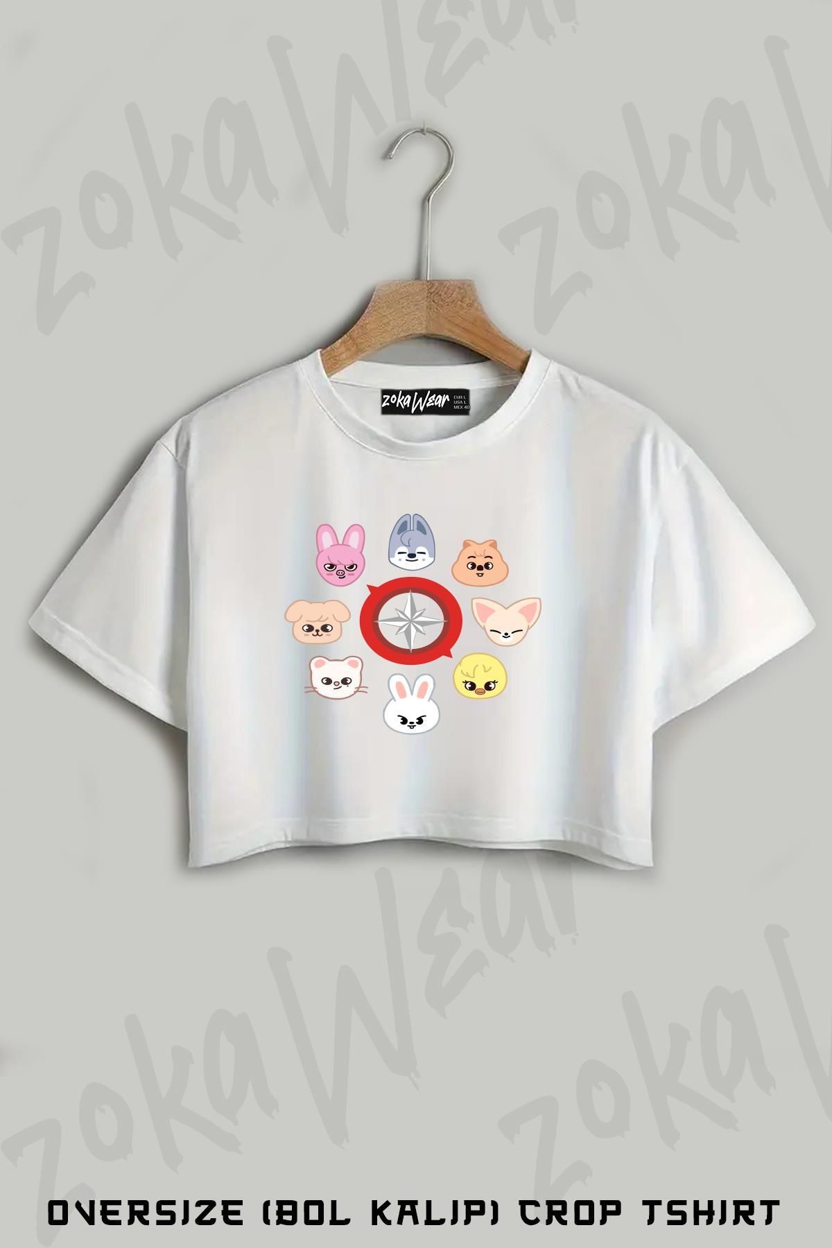 ZOKAWEAR Skzoo Stray Kids Baskılı Oversize Crop T-Shirt