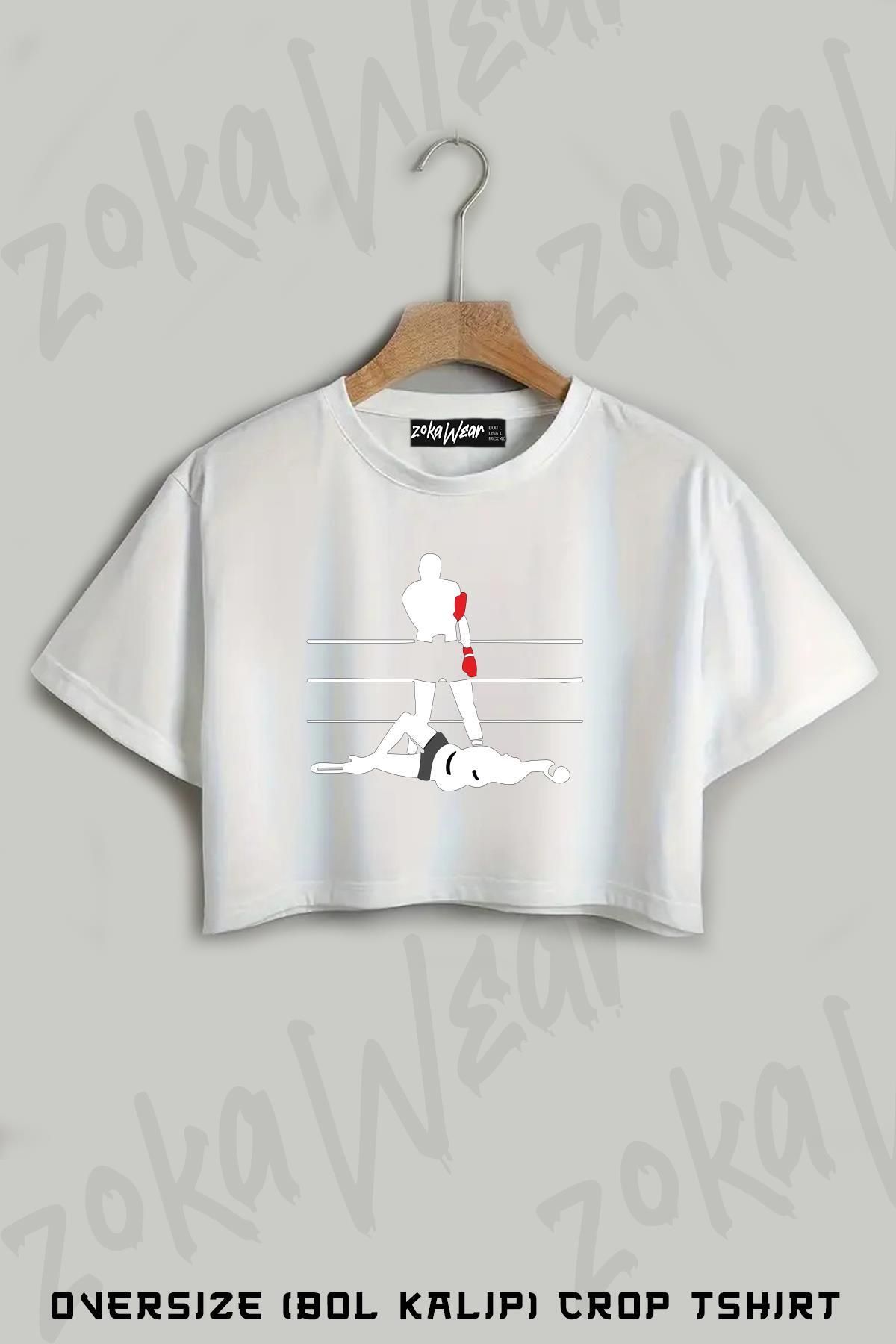 ZOKAWEAR Muhammet Ali Baskılı Oversize Crop T-Shirt