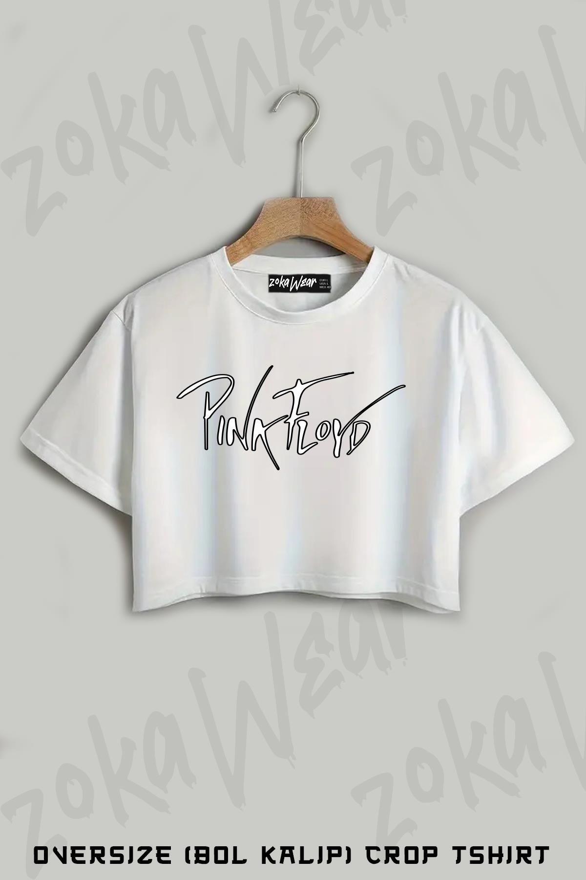 ZOKAWEAR Pink Floyd Logo Baskılı Oversize Crop T-Shirt