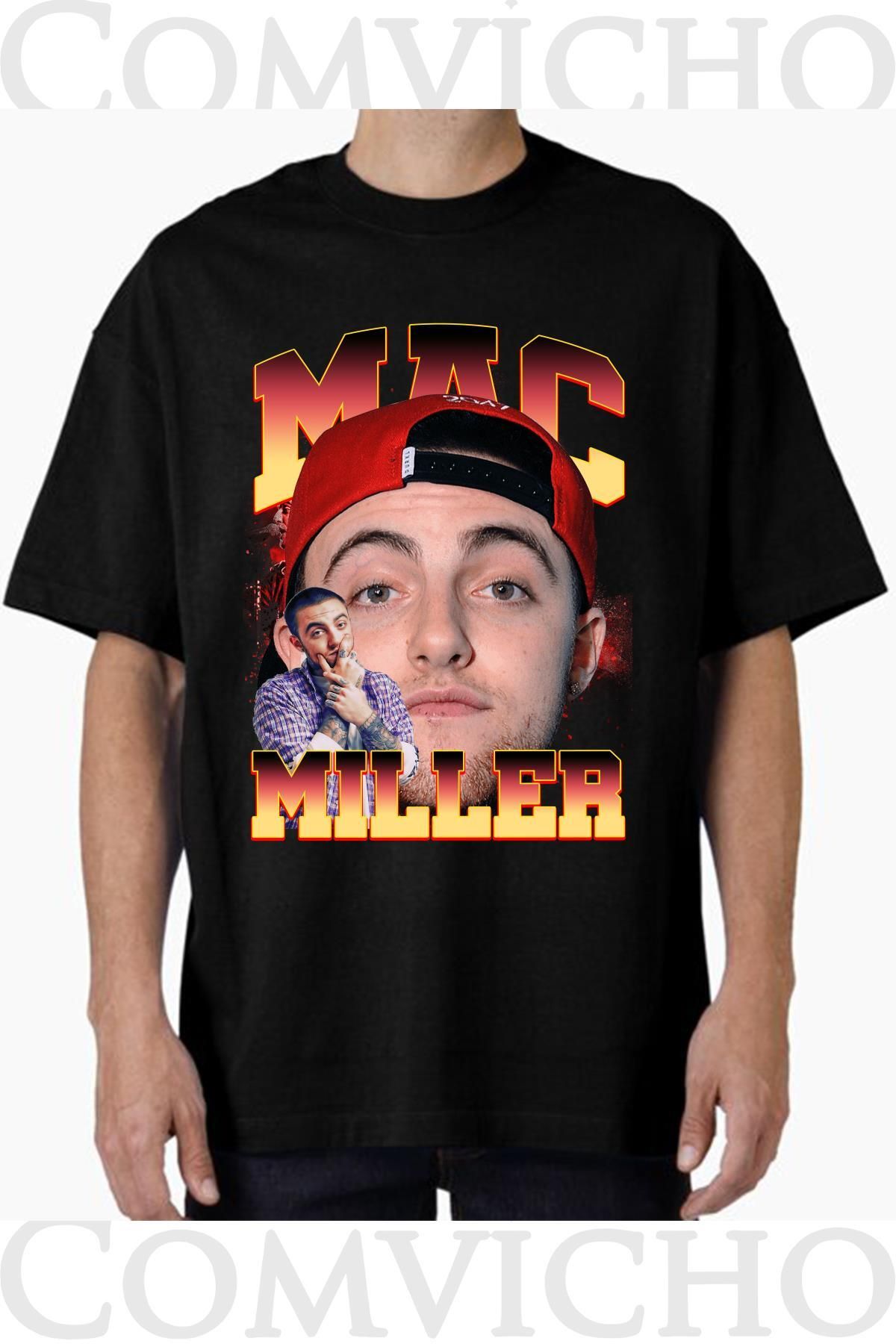 COMVİCHO Unisex mac mıller v6 Tasarım Baskılı Oversize Tişört