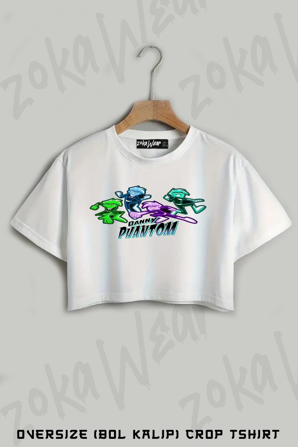ZOKAWEAR Danny Phantom Ghost Hunting Superhero Action Shot Baskılı Oversize Crop T-Shirt