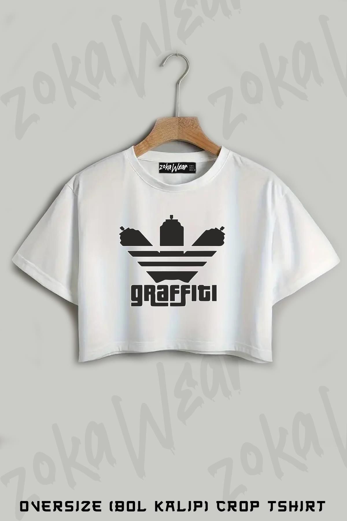 ZOKAWEAR Graffiti Bisiklet Baskılı Oversize Crop T-Shirt