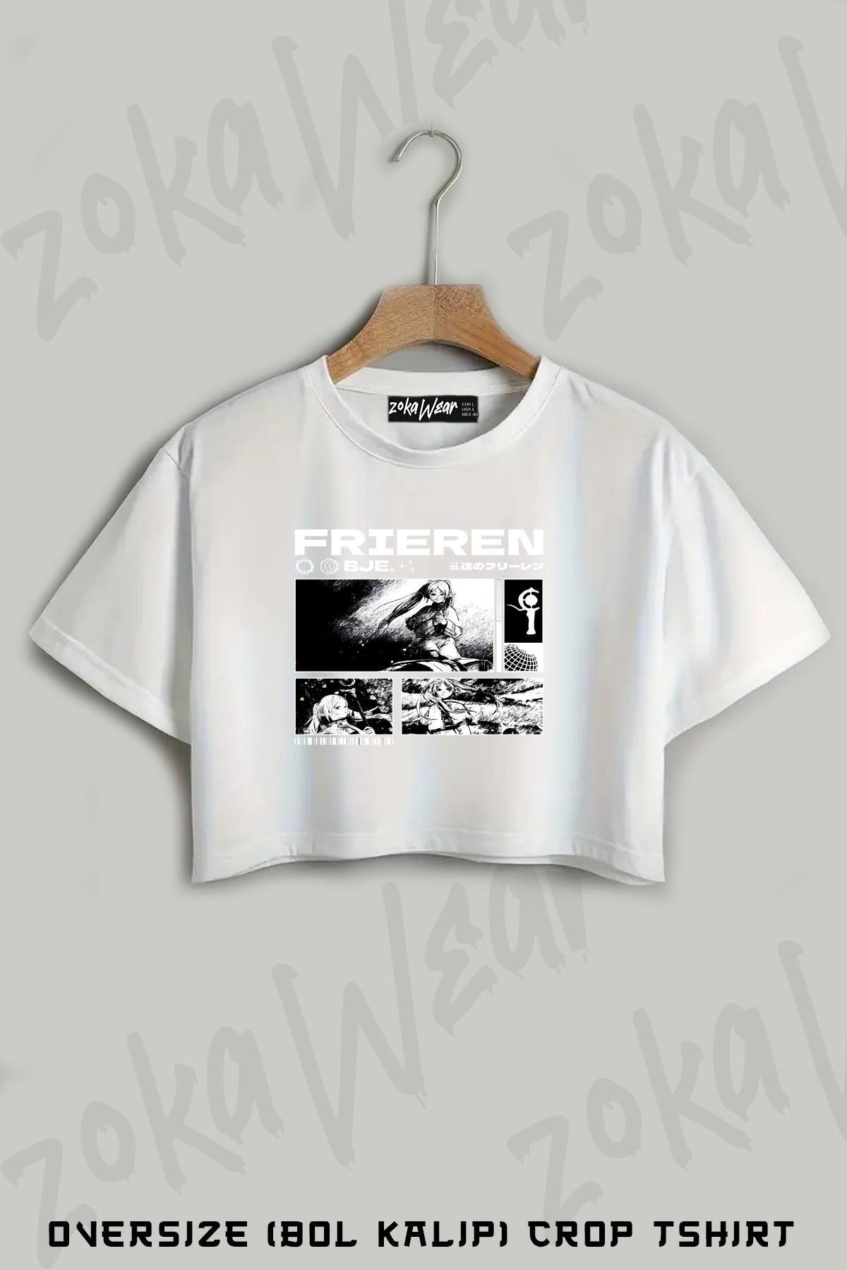 ZOKAWEAR Frieren Sousou No Frieren Baskılı Oversize Crop T-Shirt
