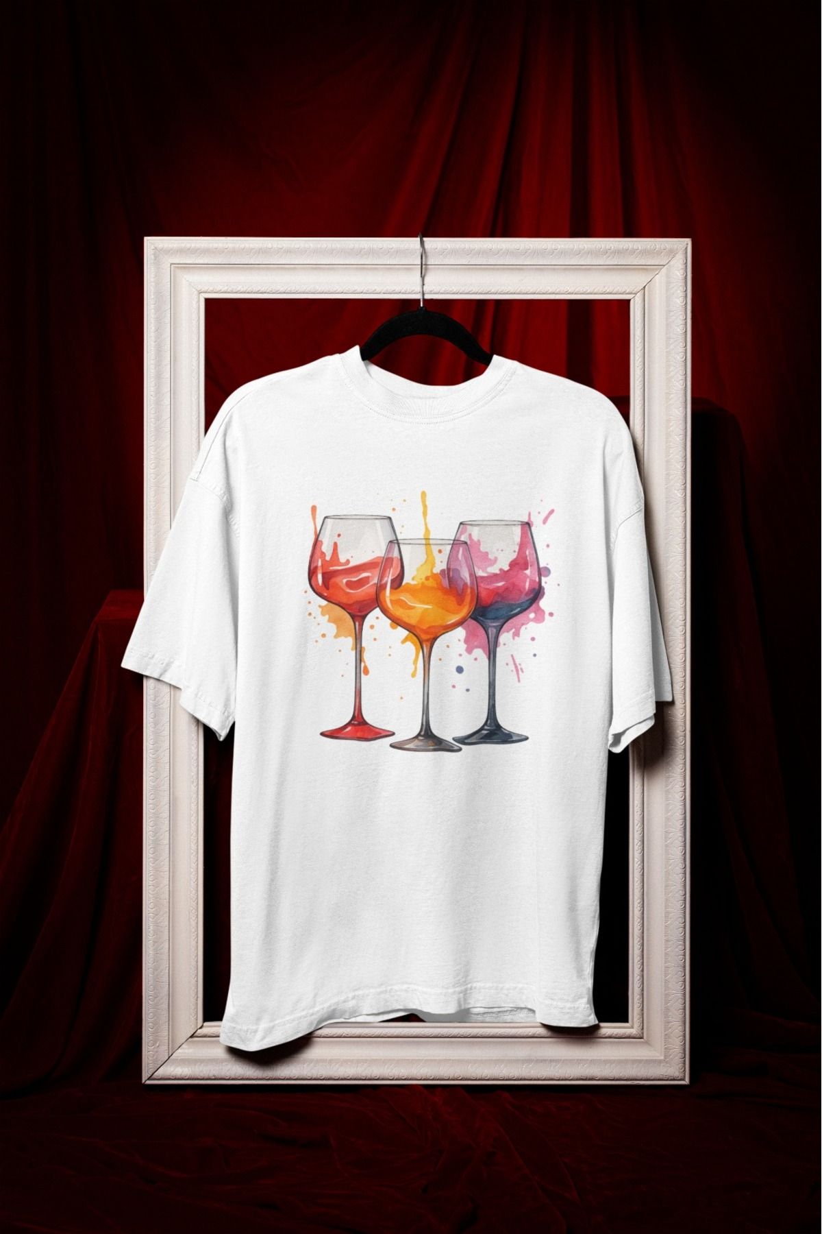 ABAS T-shirt renkli kadeh bardak baskılı pamuklu şık tişört