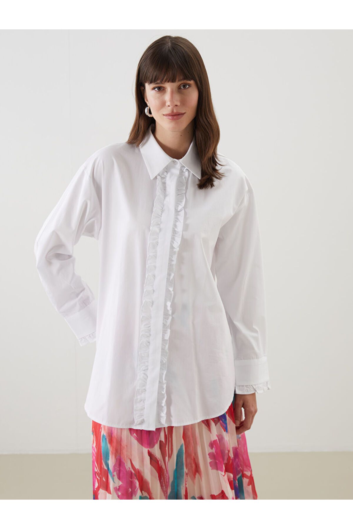 LC Waikiki Yeni Sezon Firfir Detayli Poplin Kadin Gomlek Tunik - S5LO39Z8