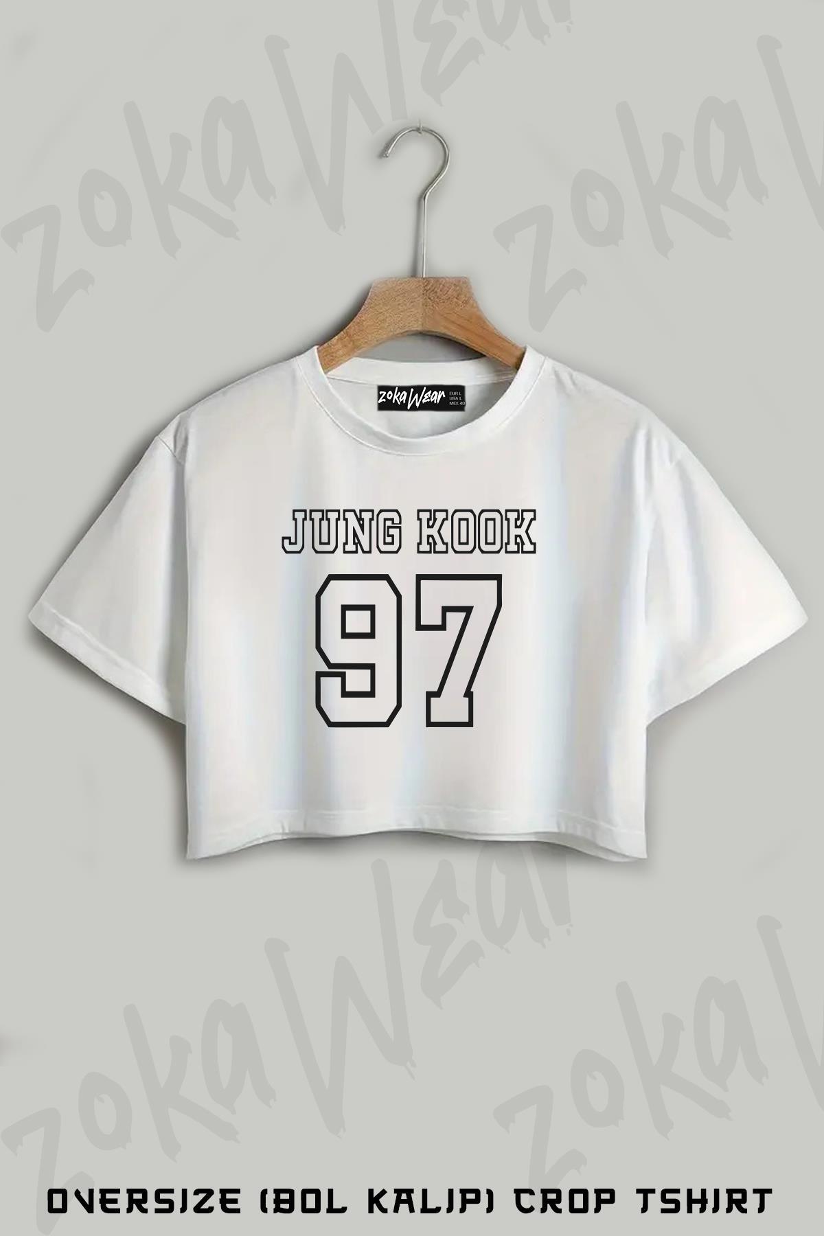 ZOKAWEAR 97 K Pop Jungkook Bts Baskılı Oversize Crop T-Shirt