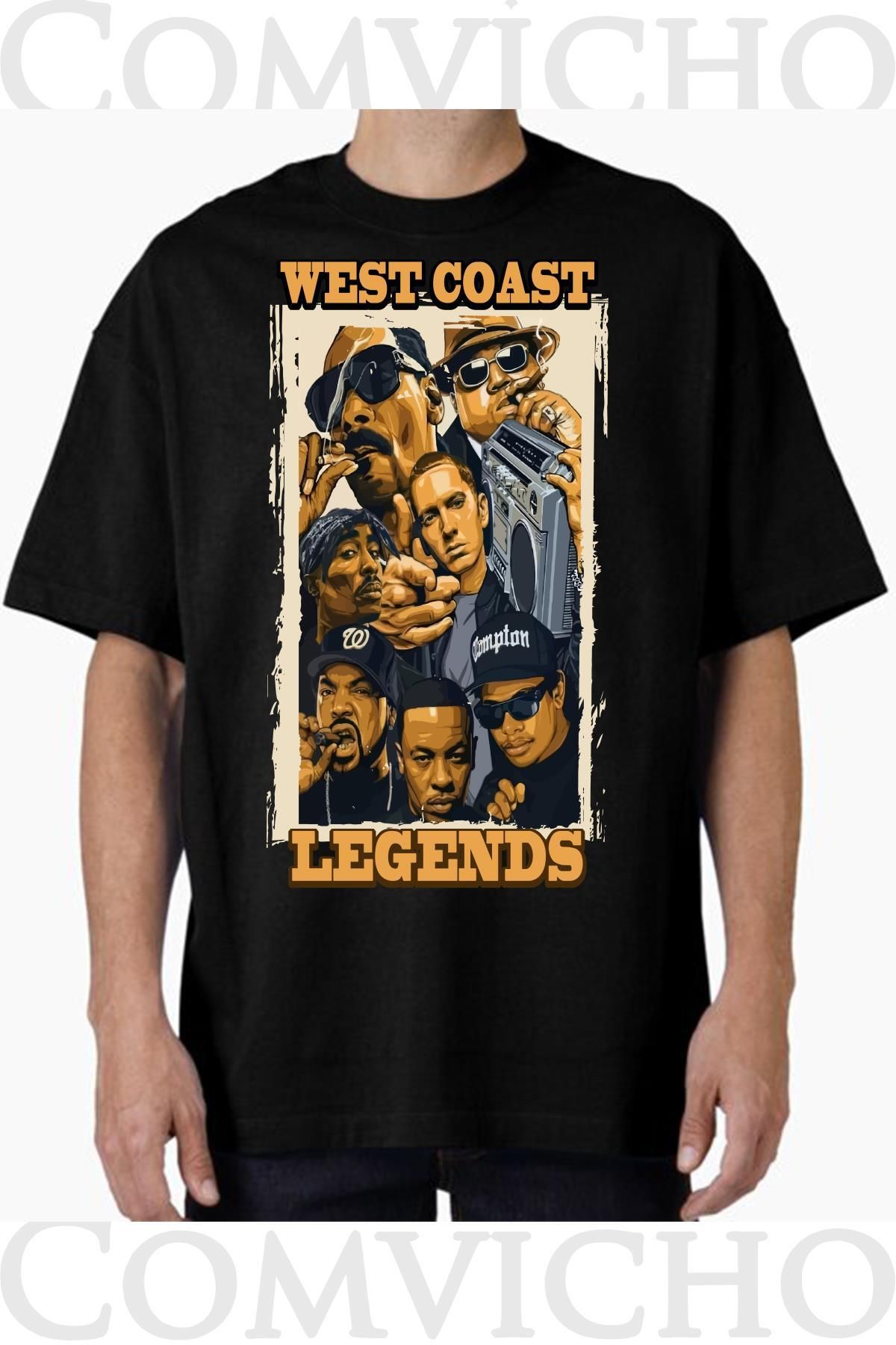 COMVİCHO Unisex west coast Tasarım Baskılı Oversize Tişört