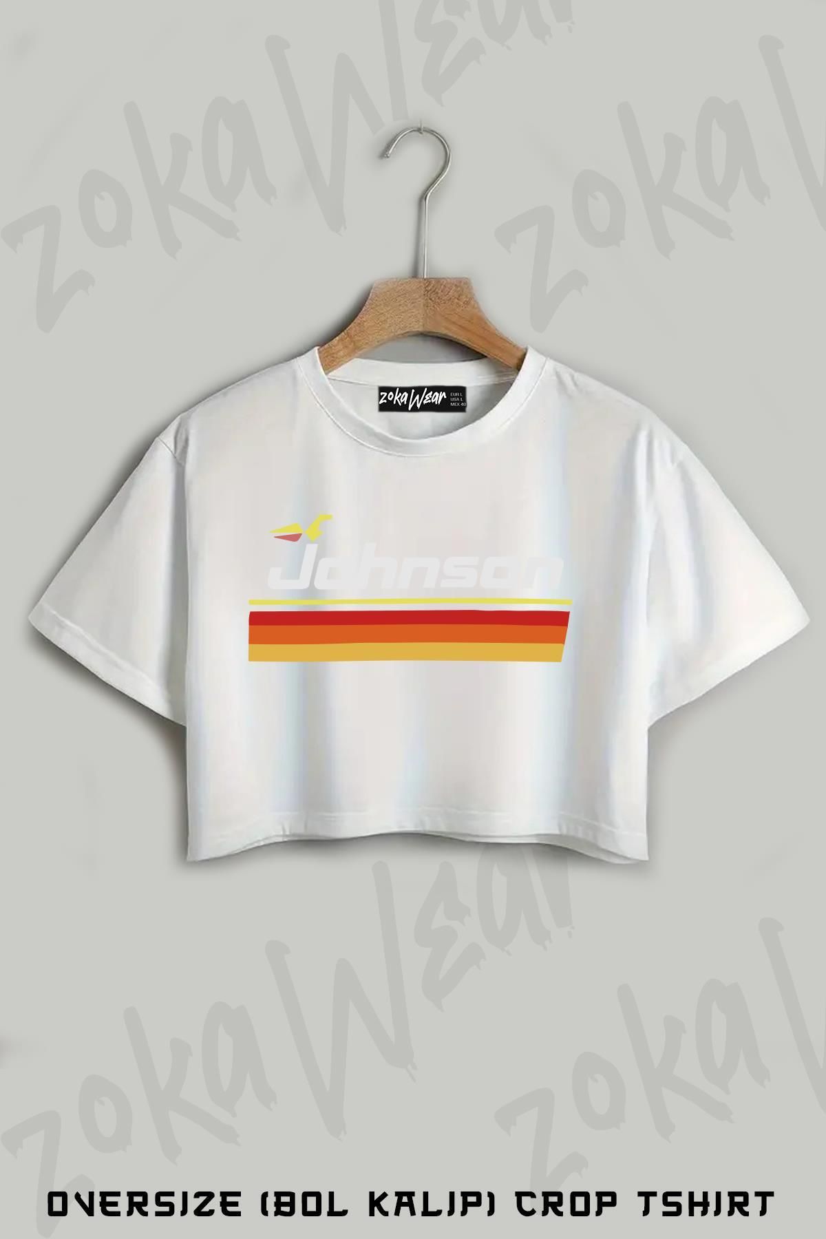 ZOKAWEAR Retro Johnson Outboards Baskılı Oversize Crop T-Shirt