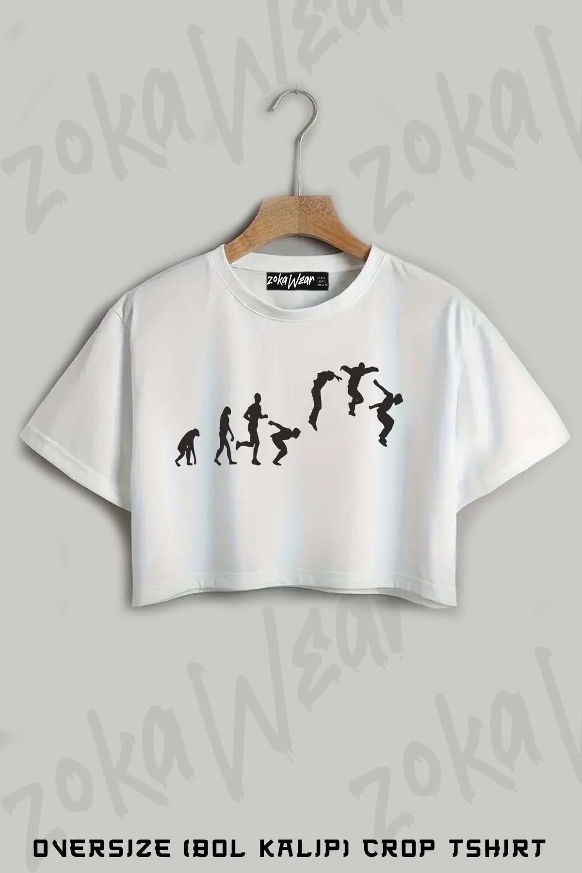 ZOKAWEAR Parkour Baskılı Oversize Crop T-Shirt